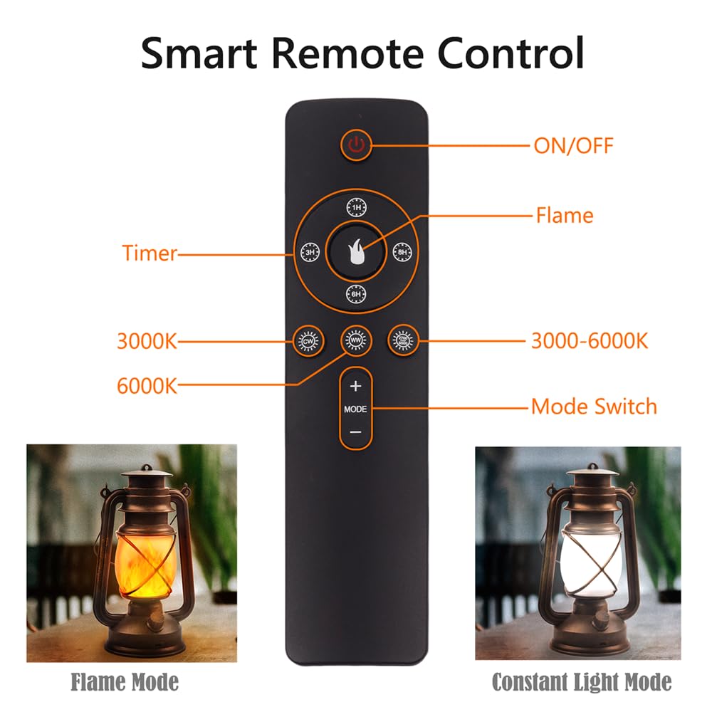 Lantern LED Battery Powered Camping Lamp Outdoor Hanging Lantern Flickering Flame Rechargeable Retro Lanterns Remote Control 4 Modes Light Non-Solar 2 Pack