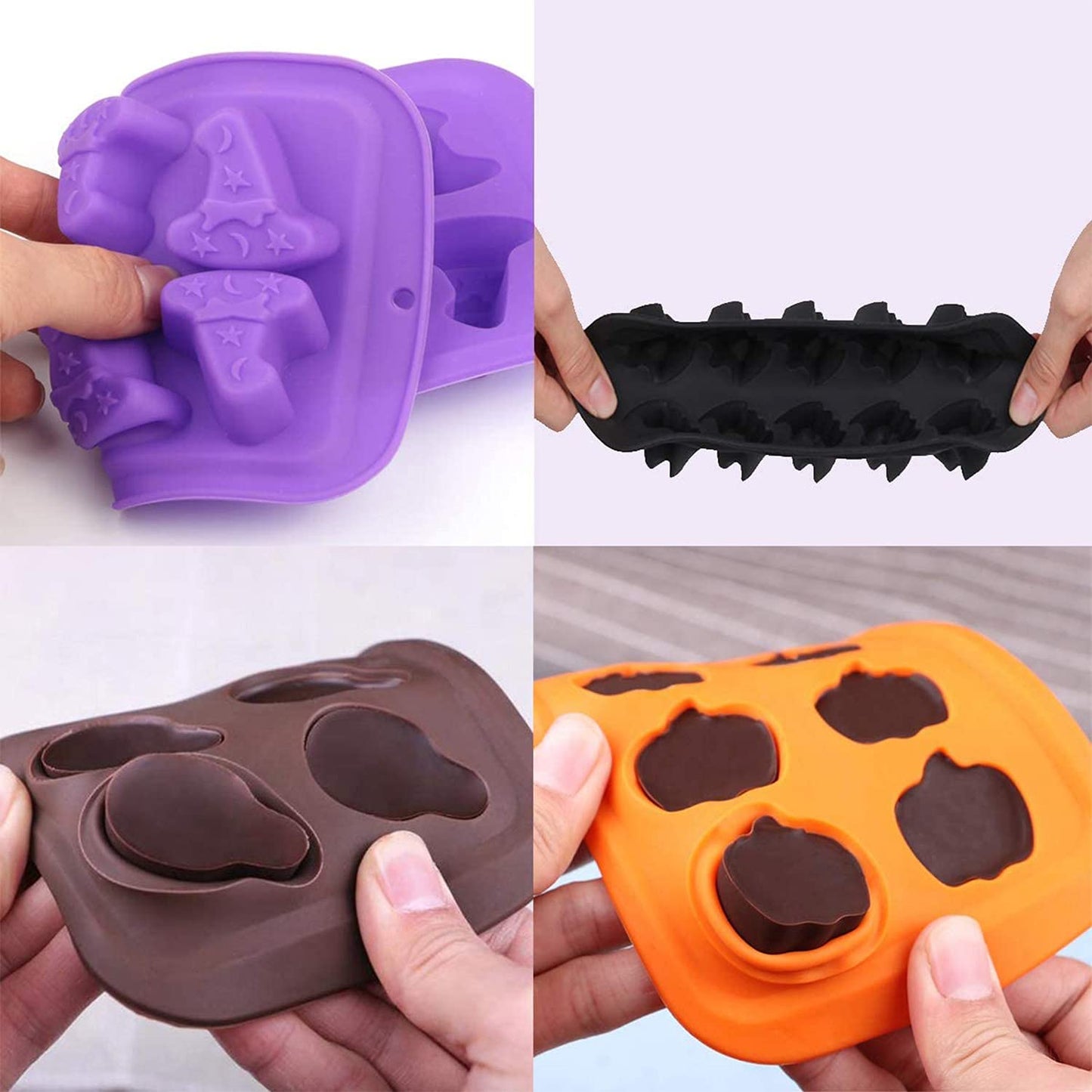 4 Pack Halloween Silicone Baking Molds,Pumpkin Skull Bat Wizard Hat Shape Cake Mold Chocolate Gummy Molds Ice Tray Cake Decor for Halloween Party Decorations Kitchen DIY Baking Tools