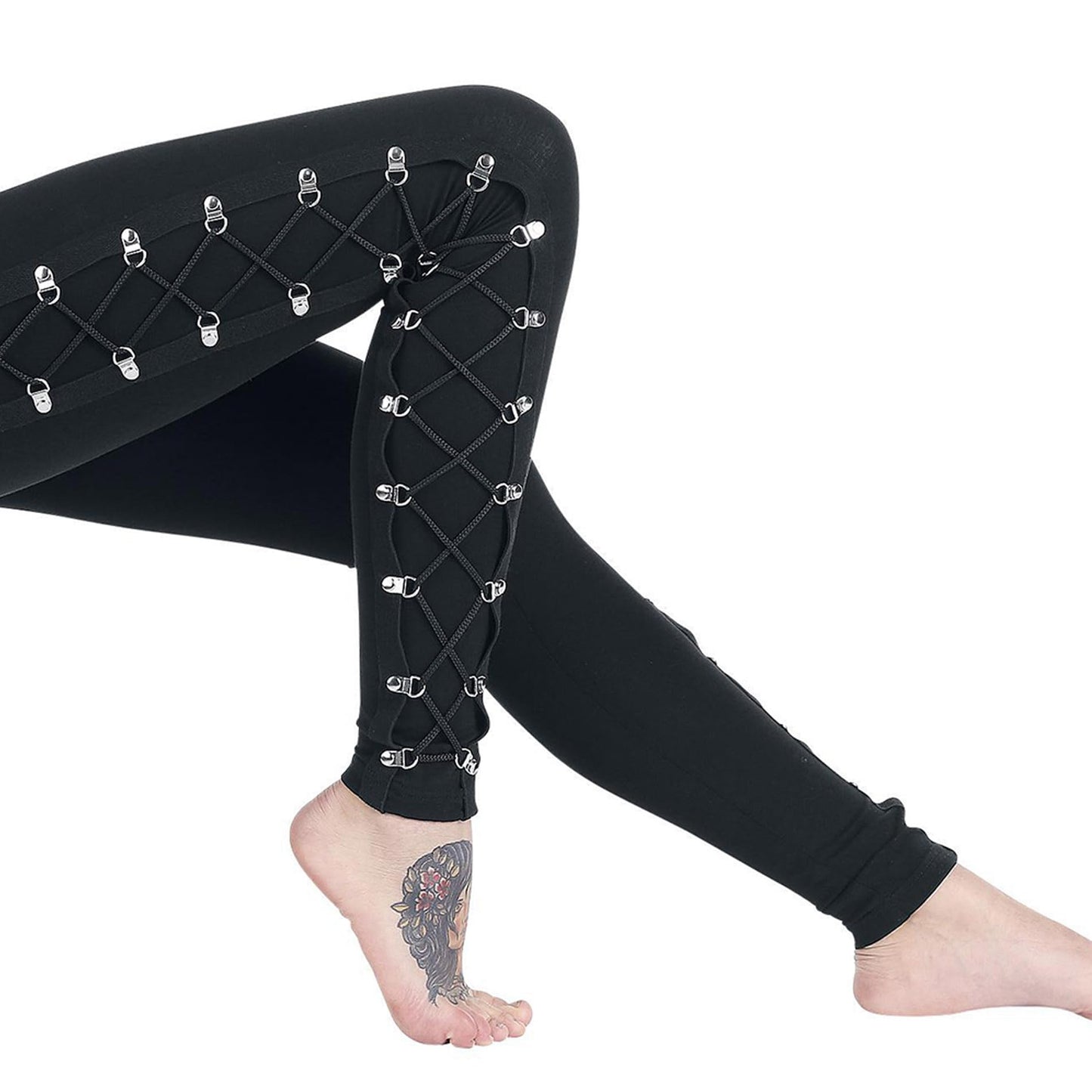 xxxiticat Women's Sexy Black Satin Side Lacing Solid Pants Long Bodycon High Waist Bandage Slim Thick Lace Up Leggings(BL,L)