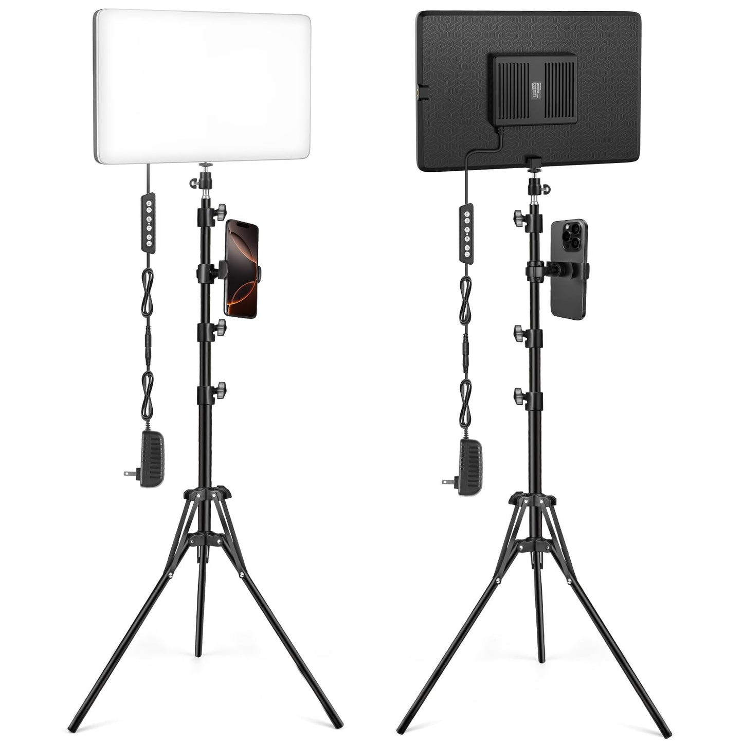 2-Pack LED Video Light Kit with 63'' Tripod Stand, Icceue 2500K-8500K Dimmable Studio Light Photography Panel Lighting for Video Recording Game Live Streaming Podcast YouTube Filming, Phone Holder