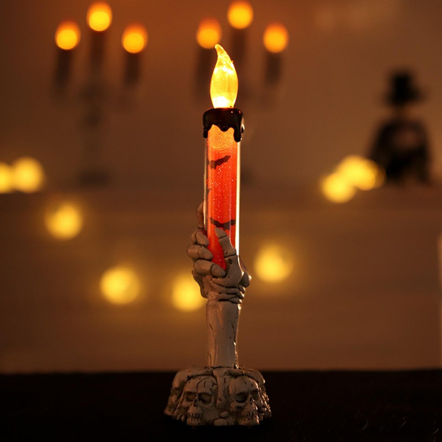 YBB 3 Pack Halloween Skeleton Hand Candle Holder Light, Skull Ghost Flameless Candle Lamp for Halloween Party Table Centerpiece Decoration (Green, Orange, Purple)