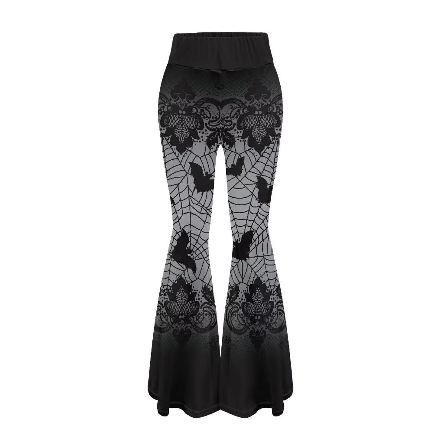 YEXIATODO Spider Web Pants for Women Halloween Bell Bottom Leggings for Women Fleece Lined Yoga Pants Slimming Booty Leggings for Workout Running Pilate Dance