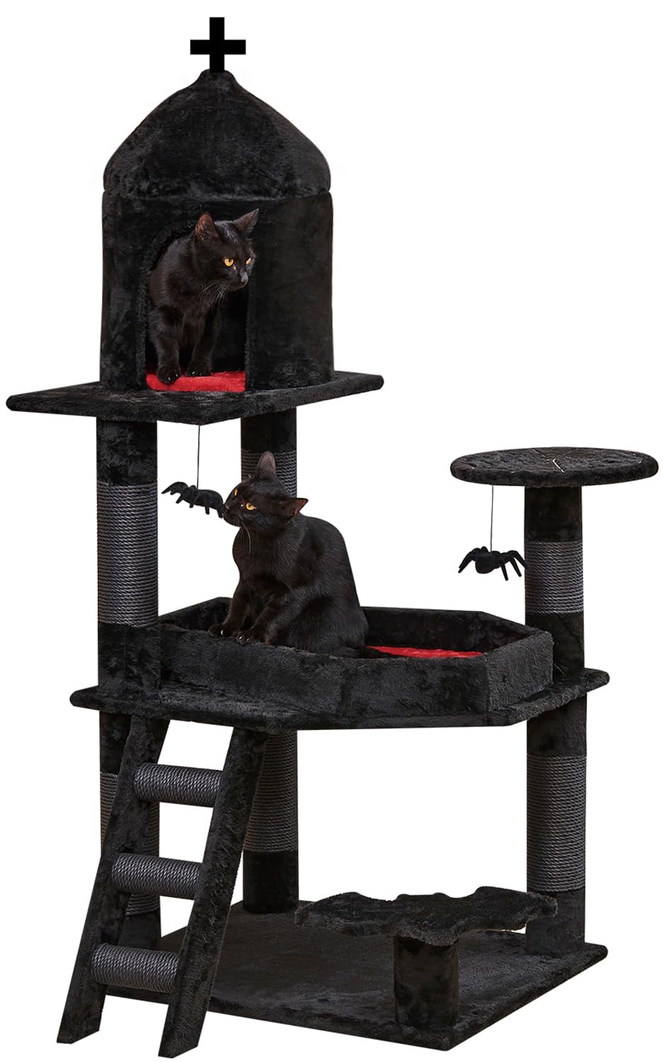 YARUOMY Gothic Cat Tree with Coffin Bed,55" Cat Tower with Spacious Cat Condo,Scratching Posts,Spider Hanging Ball,Multi-Level Cat Activities Furniture for Large Cats, Black Halloween