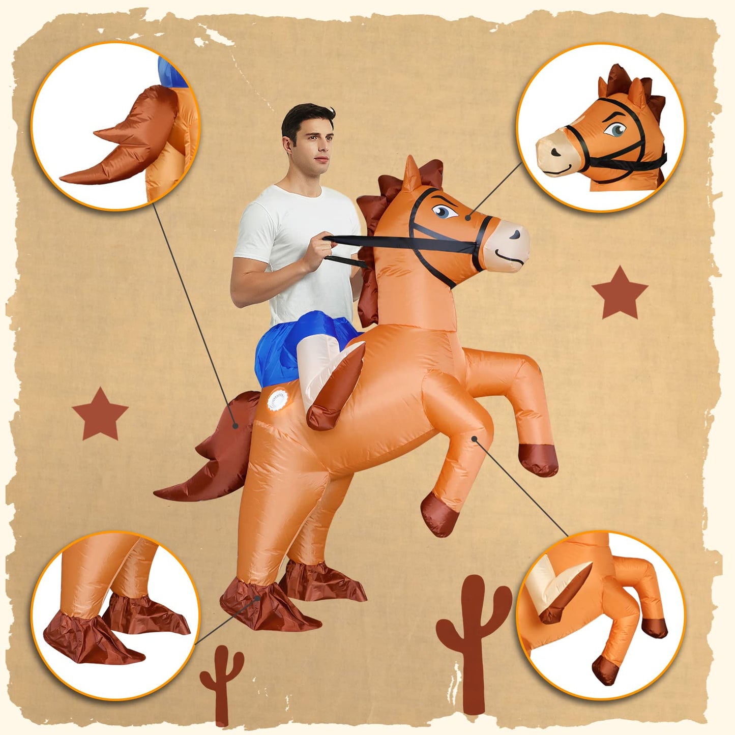 Inflatable Costume Adult Ride On Horse Costumes Cowboy Air Blow Up Funny Riding Horse Suit for Men Women Halloween