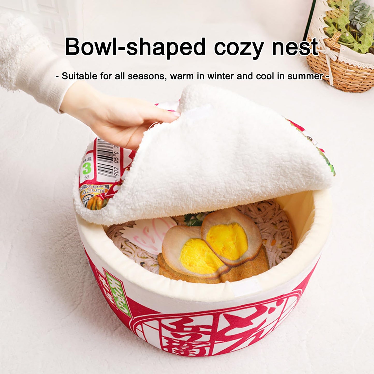 寵幸 Ramen Noodle Dog & Cat Bed,Keep Warm and Super Soft Creative Pet Nest for Indoor Cats,Removable Washable Cushion for Small Medium Large Dogs and Cats
