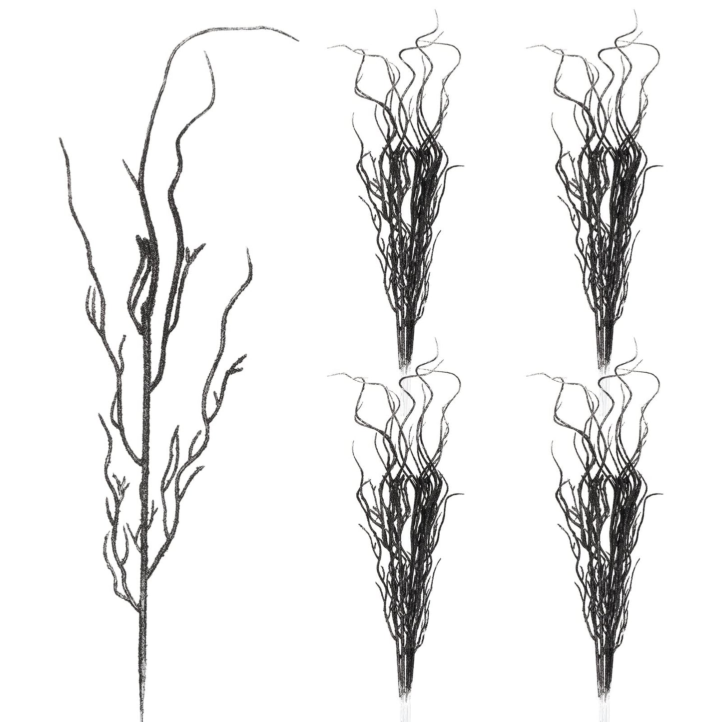 Yunsailing 16 Pcs Halloween Branches Decor for Tree 18 Inch Artificial Curly Willow Branch Lifelike Twigs and Faux Branches for Vases Fake Tree Stem for Home Party Decoration (Black)