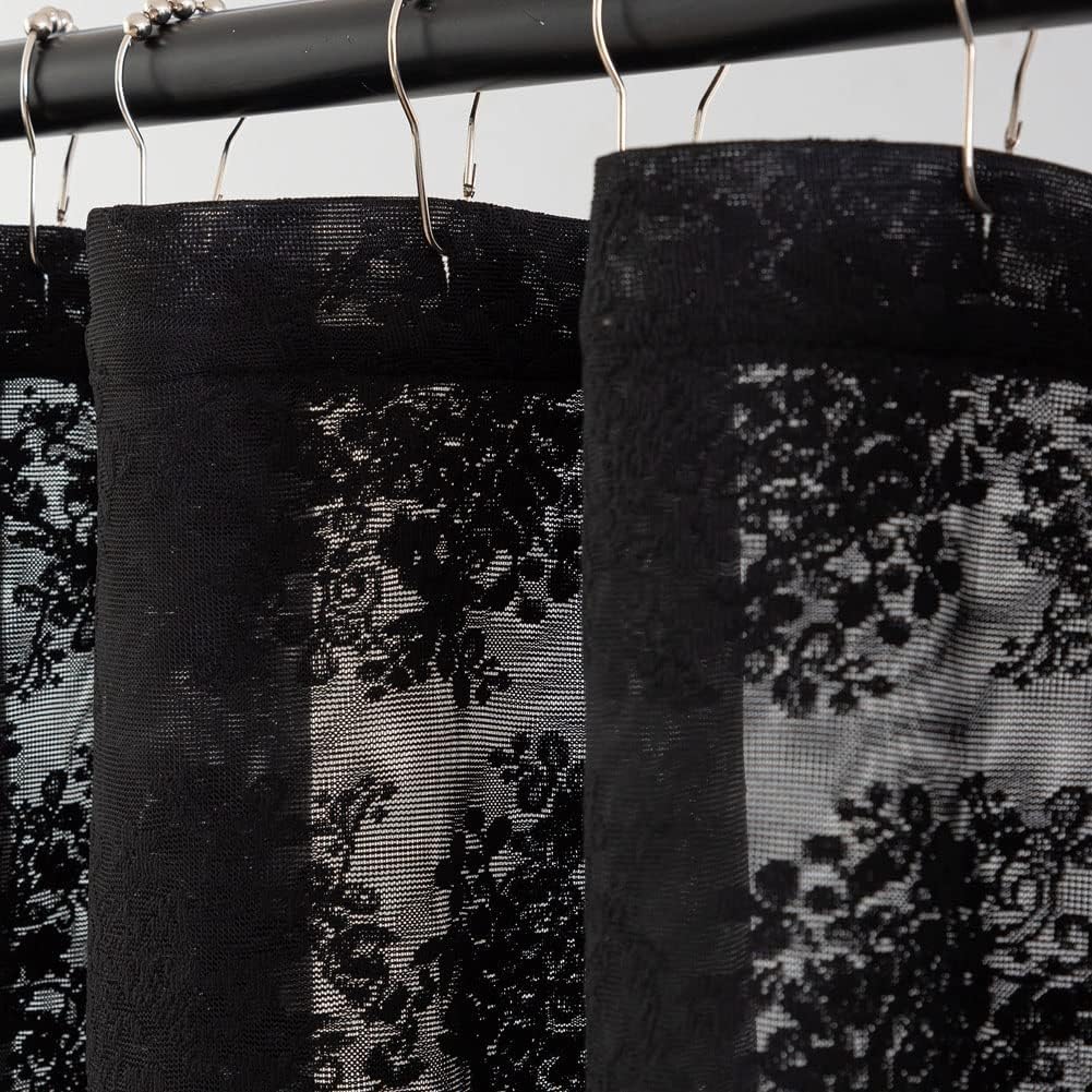 YJ YANJUN Goth Narrow Shower Curtain 36x72 with Attached Valance Victorian Black Floral Lace Small Shower Curtain Short Gothic Rv Camper Shower Curtain Halloween Spoopy Ghost Half Bathroom Décor