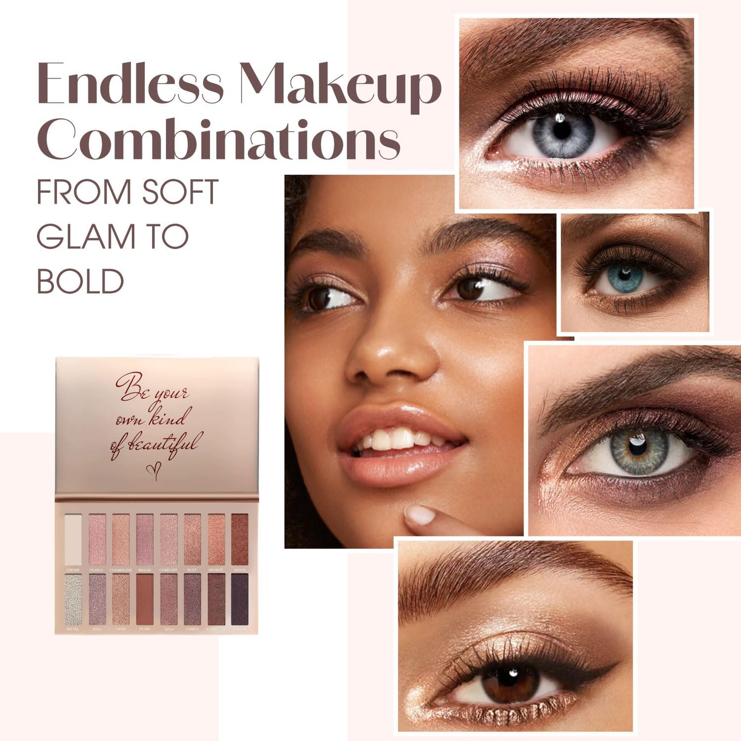 Lamora Eyeshadow Palette Makeup - Eye Makeup Palette with 16 Highly Pigmented Matte & Shimmer Shades - Vegan & Blendable