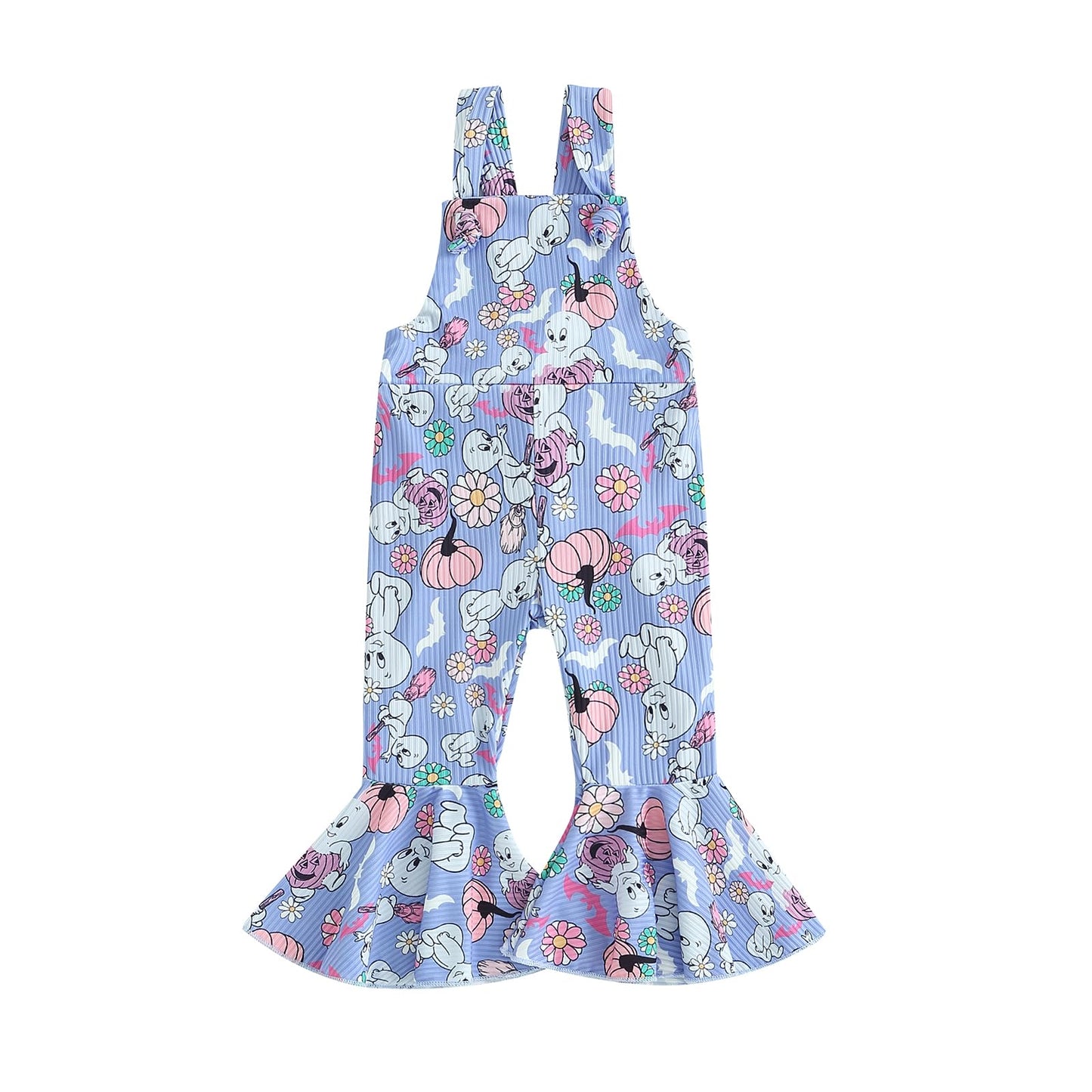 YOKJZJD Toddler Baby Girl Halloween Outfit Pumpkin Ghost Suspender Romper Jumpsuit Overalls Bell Bottom Pants Fall Clothes (Purple, 2-3 Years)