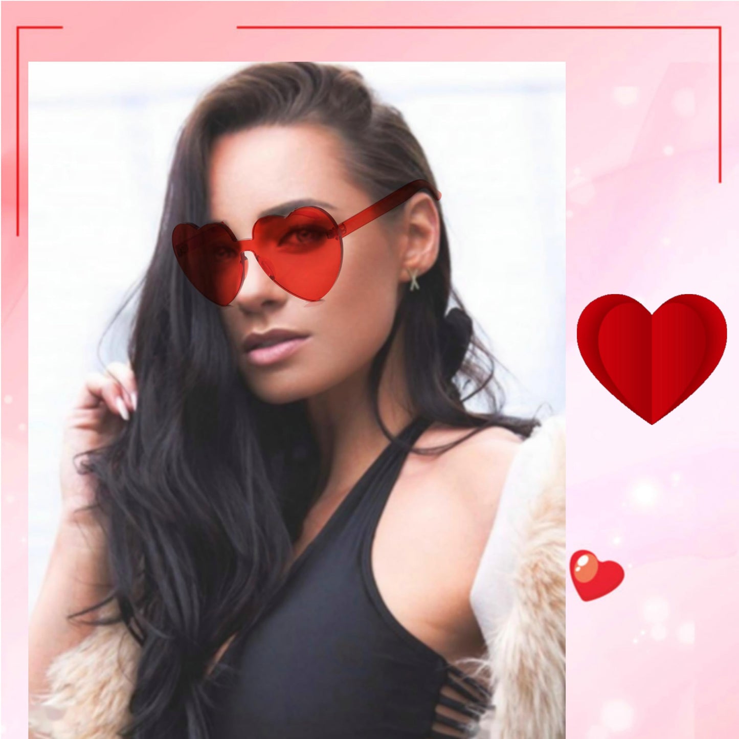 Yoela Heart Thick Oversized Rimless Sunglasses Transparent Heart Shape Eyewear Colorful Glasses Party Favors