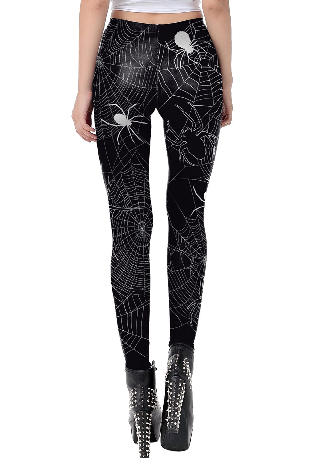 Womens Halloween Skeleton Leggings Pumpkin Costume Cosplay Tight Leggings M Black Spider Web