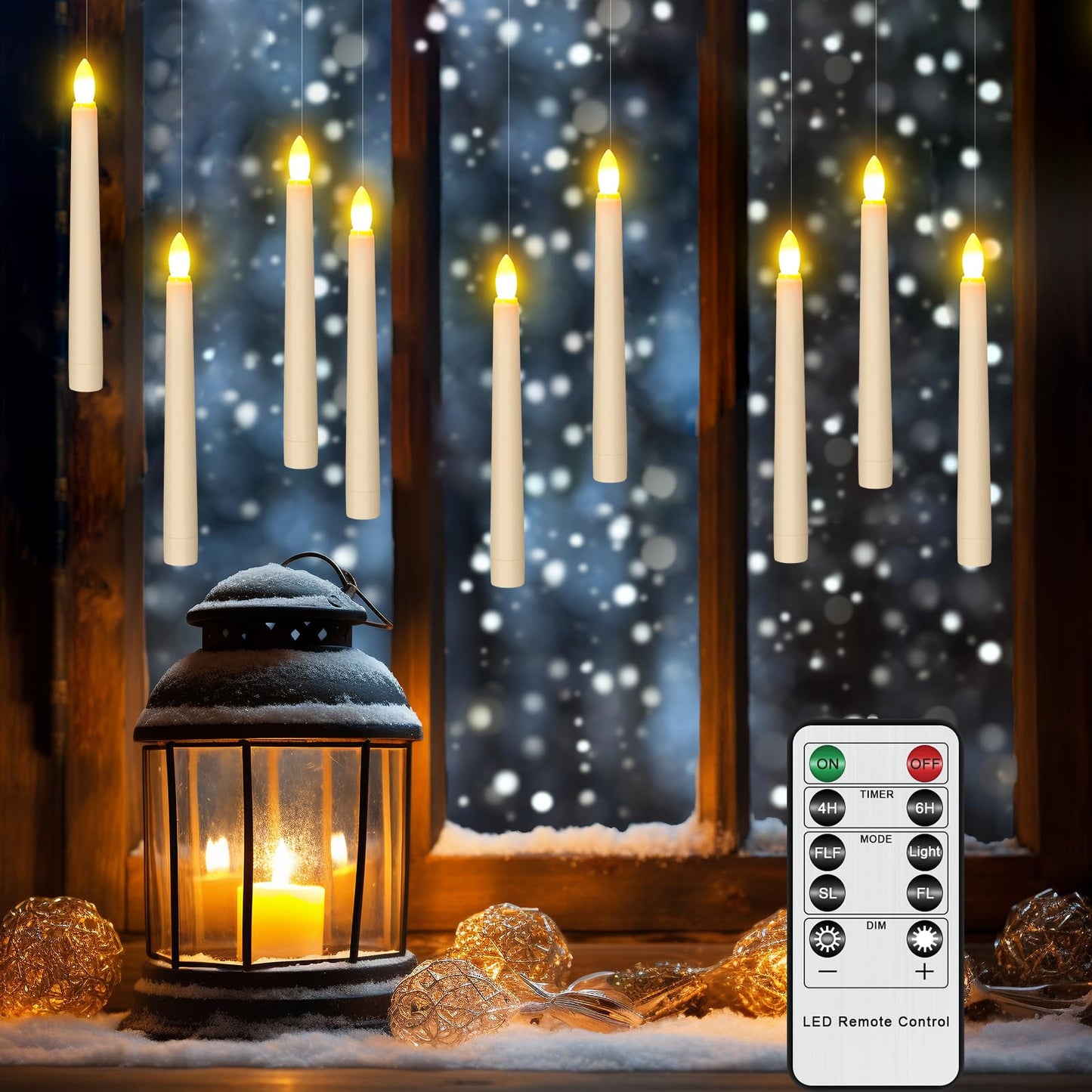 Ymenow Flameless Taper Candles with Remote Timer, 6pcs 7.9" Battery Operated LED Fake Electric Tapered Candles Flickering Ivory Floating Candlesticks for Halloween Party Table Christmas Decorations