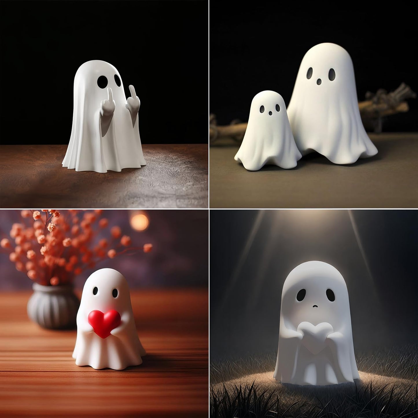 ZUZIF Halloween Ghost Figurine - Spooky Resin Statue, Cute Finger Ghost Ornaments, Perfect for Indoor & Porch Decor (C)