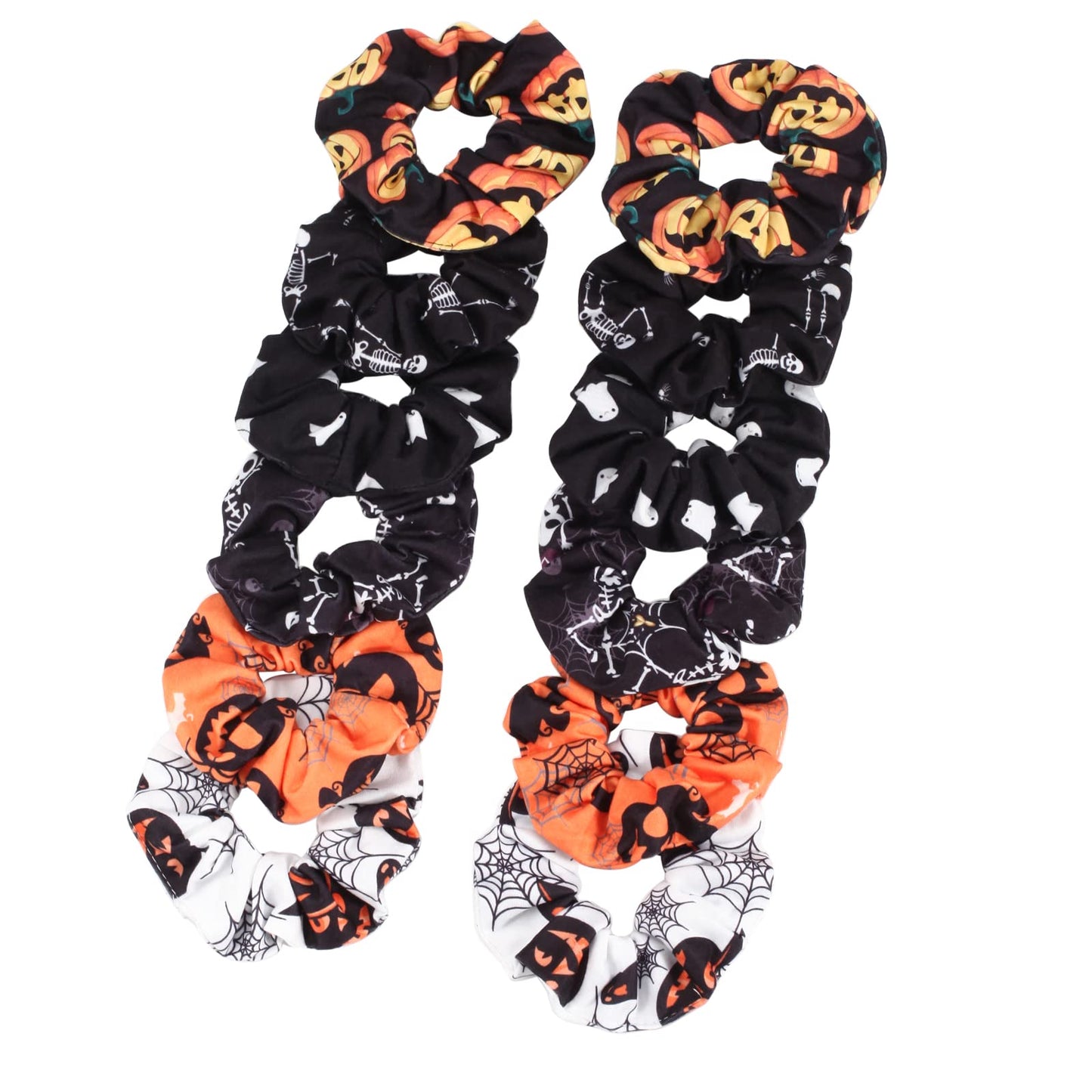 12PCS Halloween Hair Scrunchies Soft Fall Pumpkin Skull Ghosts Bat Spider Web Hair Ties Scrunchy Elastics Hair Bands Gifts Ponytail Holder Accessories for Women Girls (12PCS-Halloween)