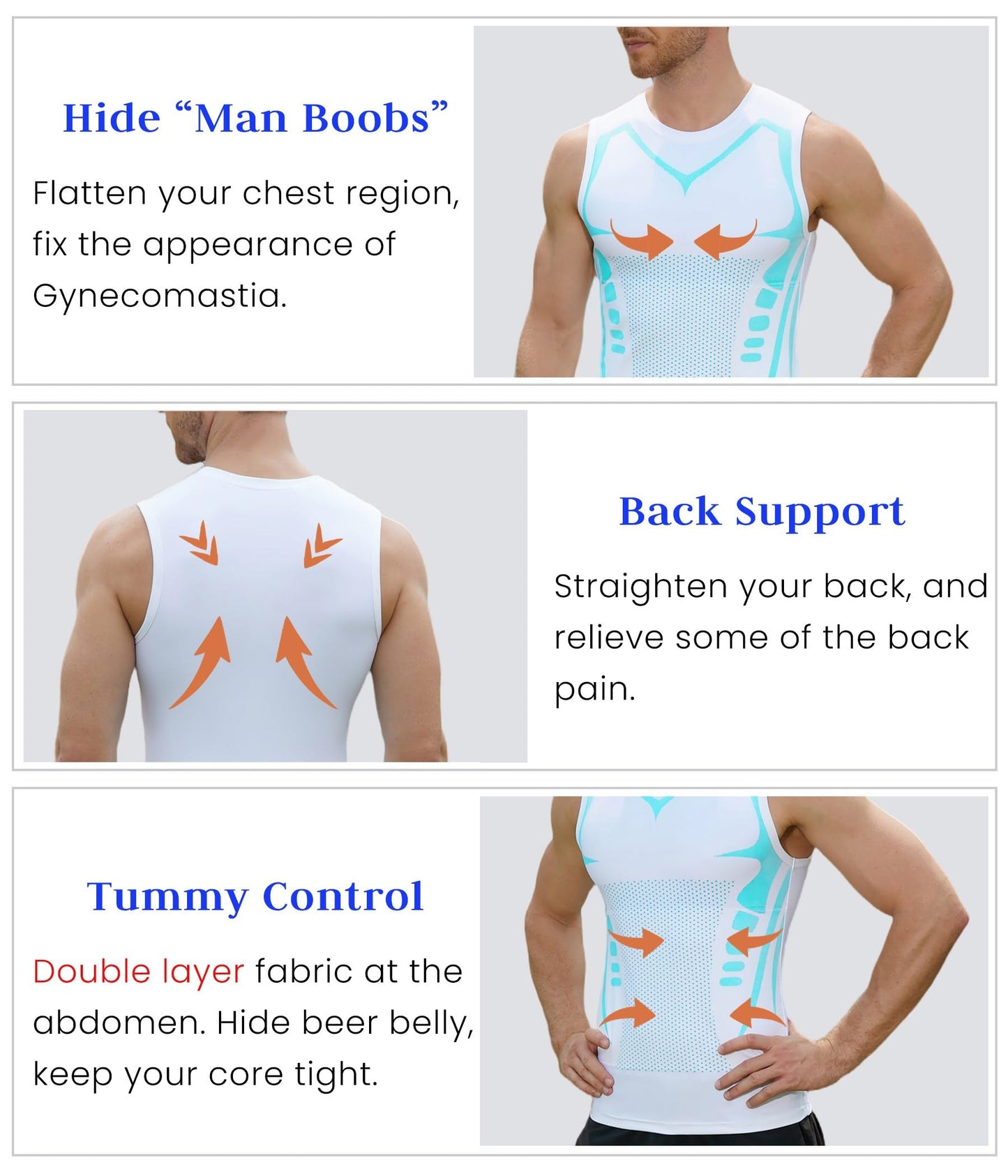 XINGCOOL Compression Shirt Men Slimming Body Shaper Vest Crewneck Workout Shirts Tummy Control Undershirts White