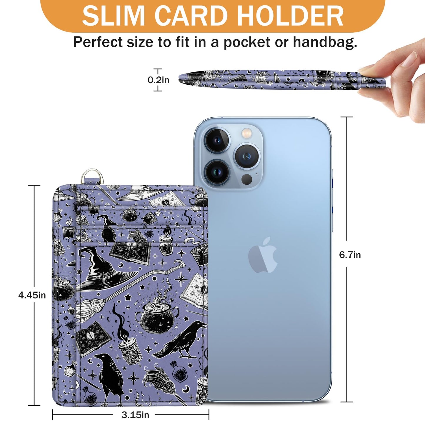 Yonlevres Credit Card Holder Slim Wallet, Magic Goth RFID Wallet Women Front Pocket Small Card Holder Travel Cute Funny Thin Card Case ID Window PU Leather RFID Blocking Card Organizer Gifts Girls