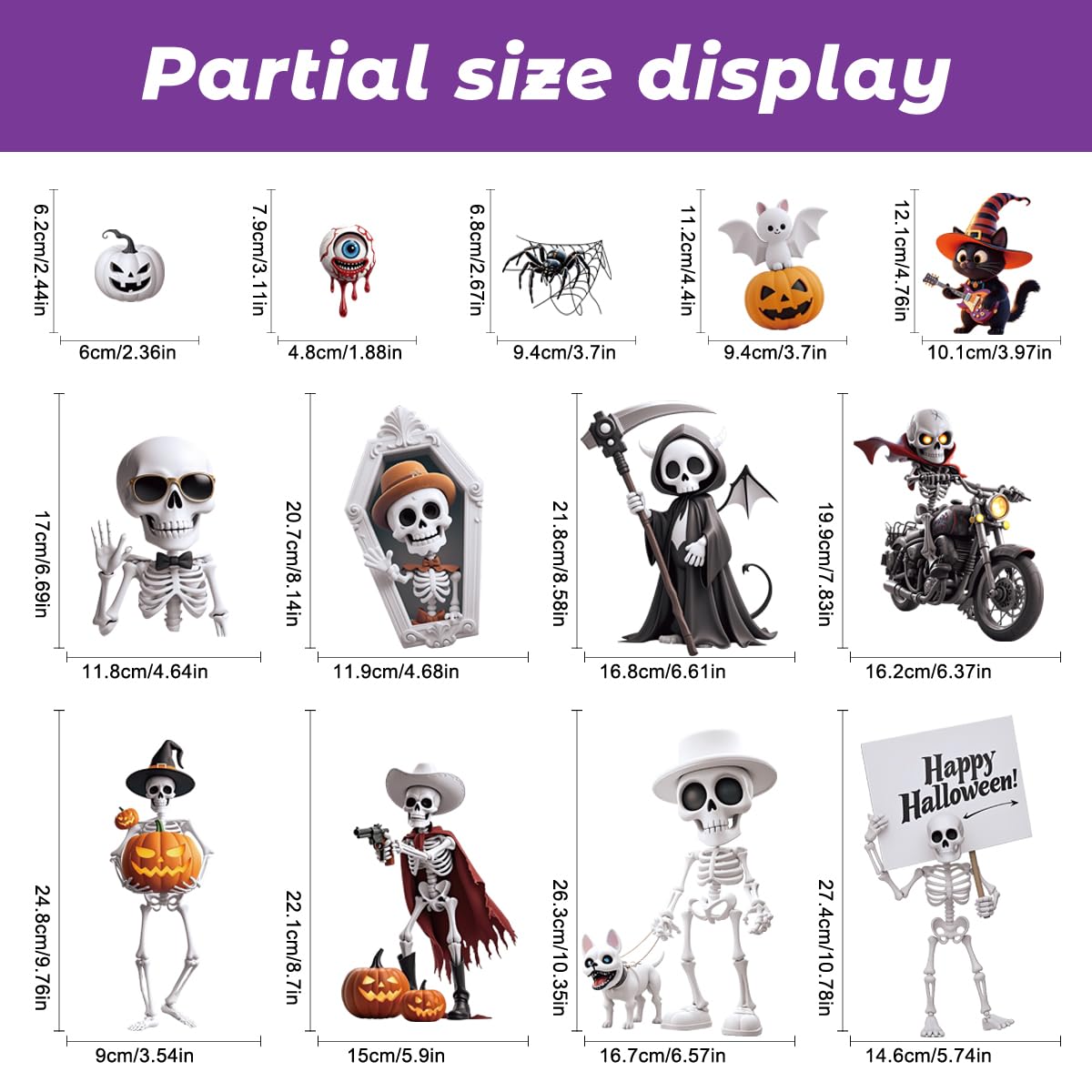 Wothfav 90Pcs Halloween Window Clings for Halloween Decorations, 9 Sheets Double-Sided PVC Window Stickers with Skull Grim Reaper, Removable Glass Decal Party Supplies for Indoor & Outdoor Home Decor