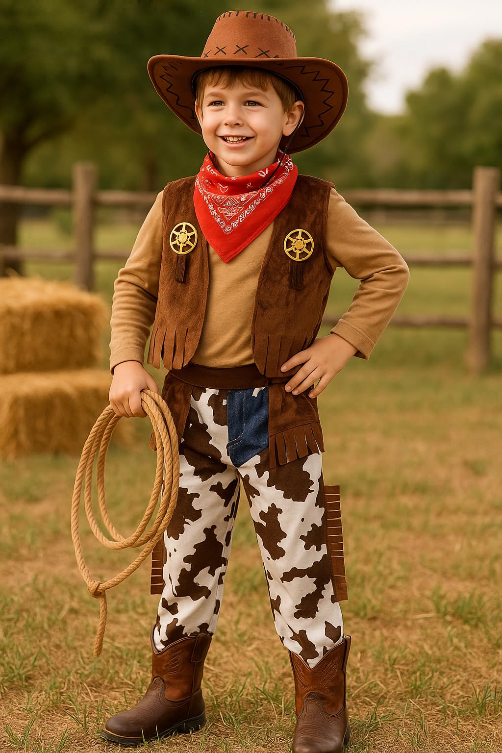 ZZIHAN Kids Cowboy Costume Chaps Vest for Boys Role Play Cowboy Cowgirl Hat Bandanas Sunglasses Dress up Accessories for Toddlers Boys Girls Birthday Party Halloween Christmas Cosplay Gift 3-5T