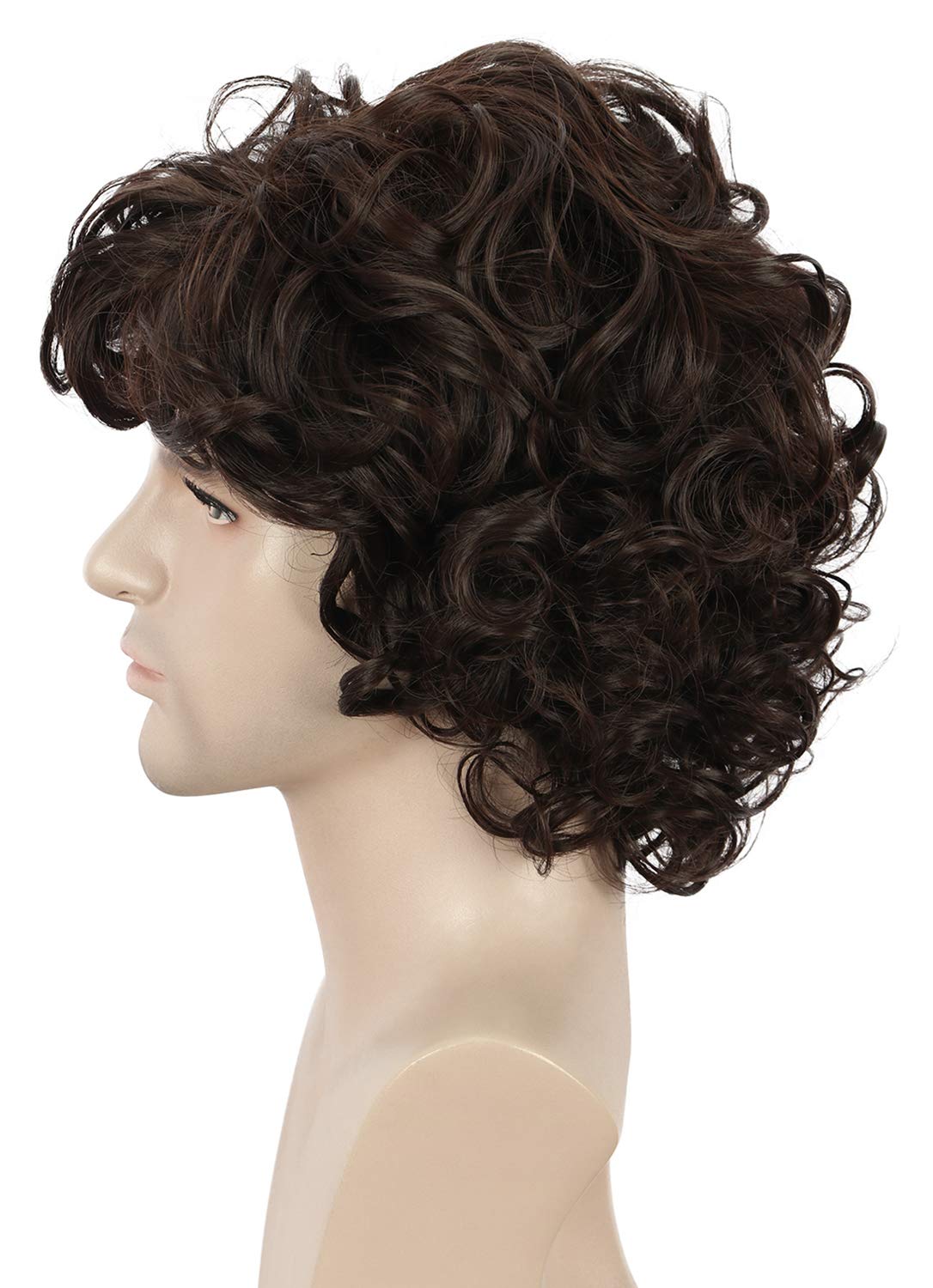 yuehong Mens Short Curly Brown Wig Anime Cosplay Wigs Halloween Cosplay Costume Hair Wig