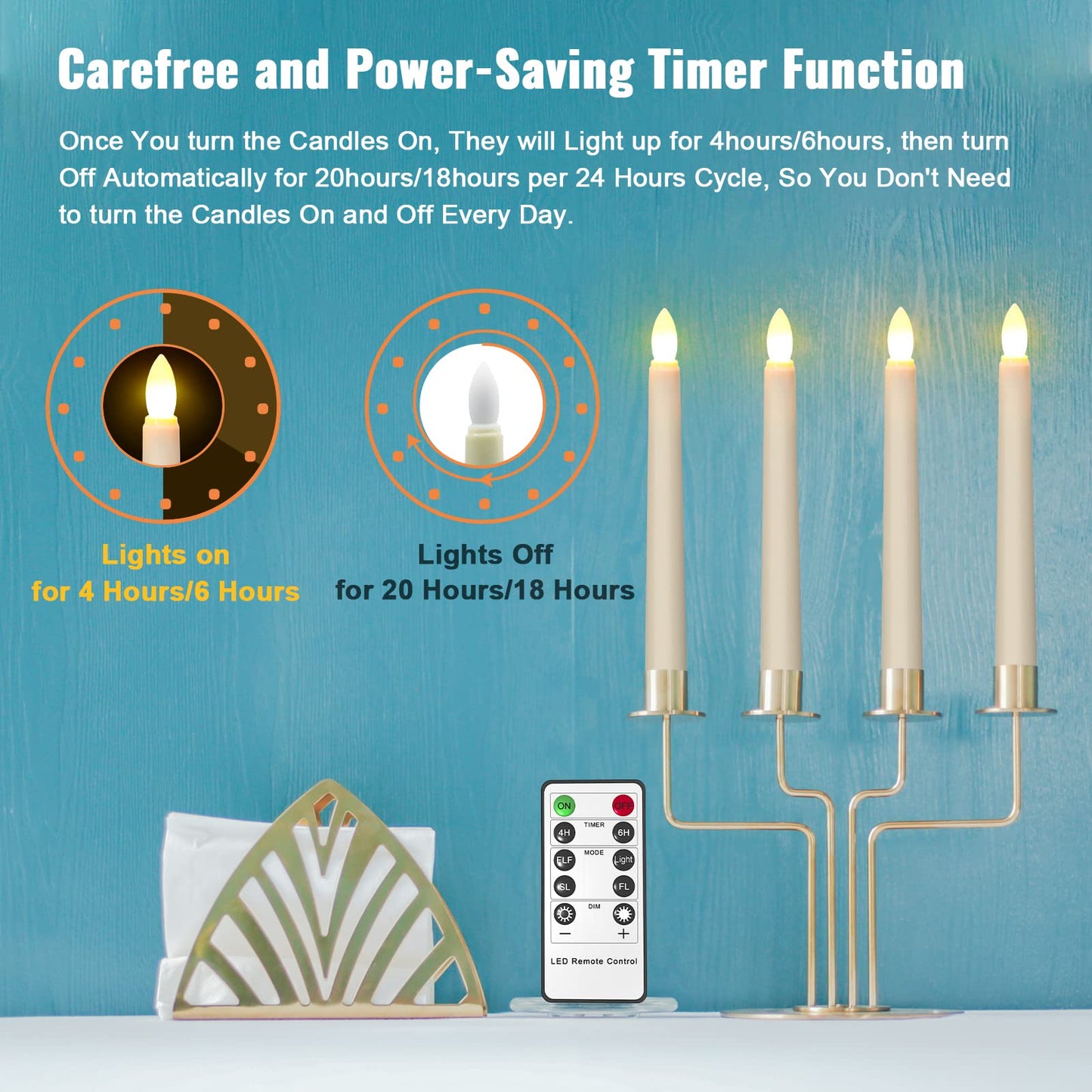 Ymenow Flameless Taper Candles with Remote Timer, 6pcs 7.9" Battery Operated LED Fake Electric Tapered Candles Flickering Ivory Floating Candlesticks for Halloween Party Table Christmas Decorations