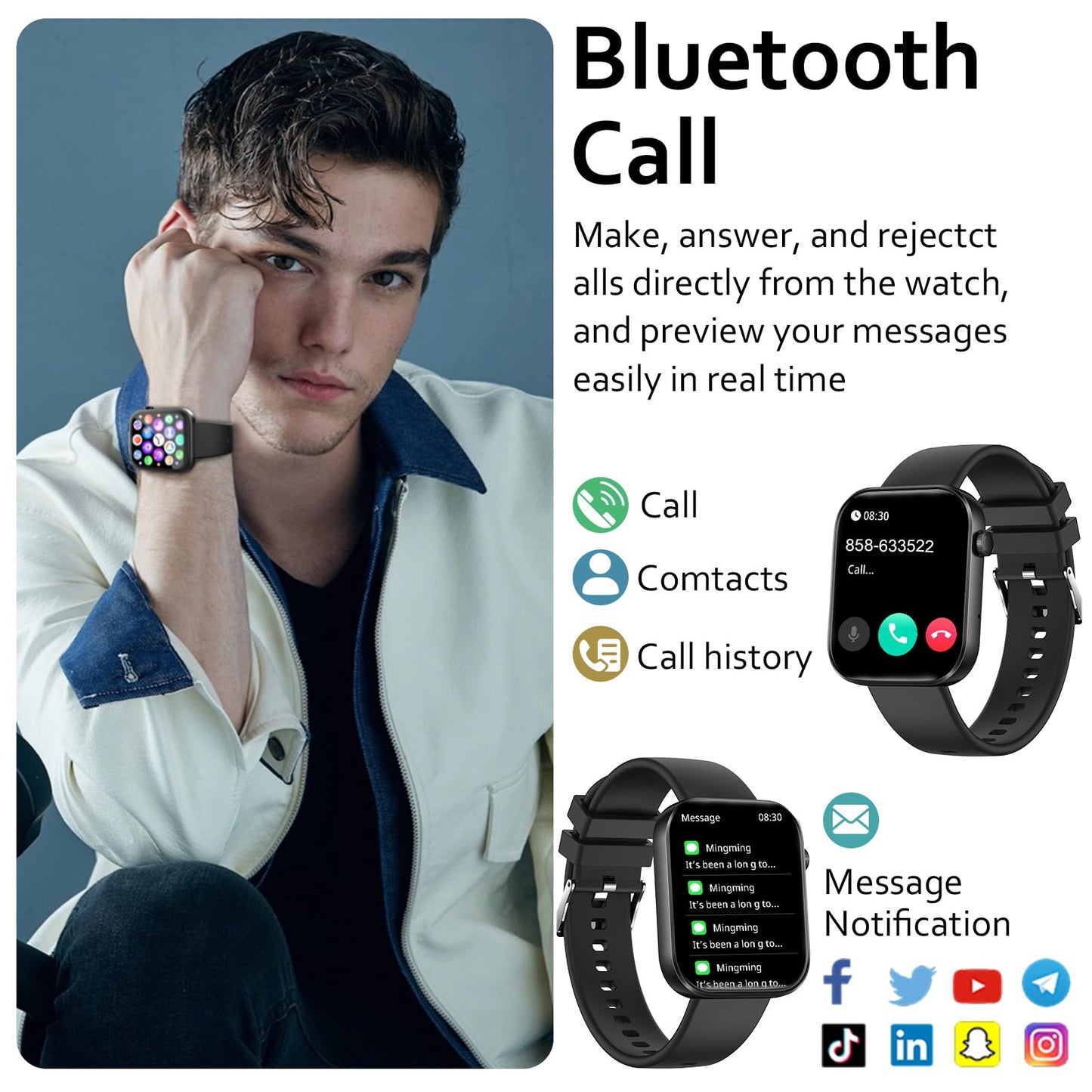LOJUSIMEH Smart Watch(Answer/Make Call), 1.96" Smart Watch for Men Women IP68 Waterproof, Smartwatch for Android iOS with 100+ Sport Modes, Fitness Tracker, Heart Rate Sleep Monitor, AI Voice