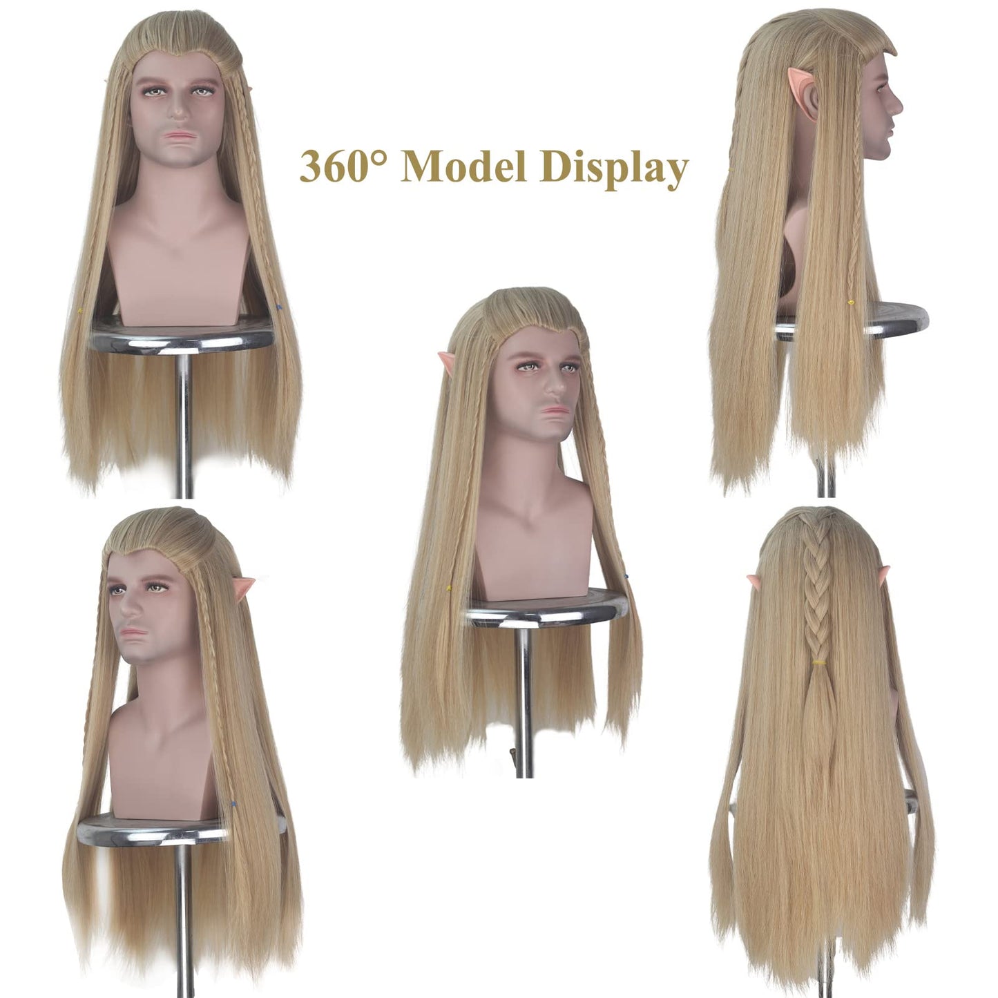 Yan Dream Men Braids Prestyled Wigs Long Straight Elf Wig Ash Blonde Cosplay Costume Halloween Parties Anime Wig
