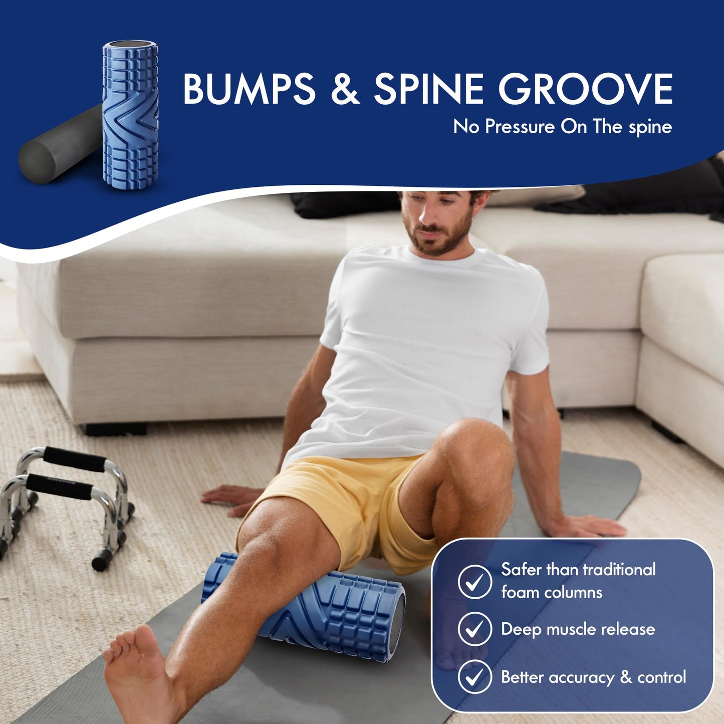 IRoller Foam Roller Patented Multi Phase Roller, 5 Year Warranty Firm High Density EVA Foam 6x13, Myofascial Release, Deep Muscle and Spinal Stabilization,Relieve Muscle Tensions (Blue, 6x13)