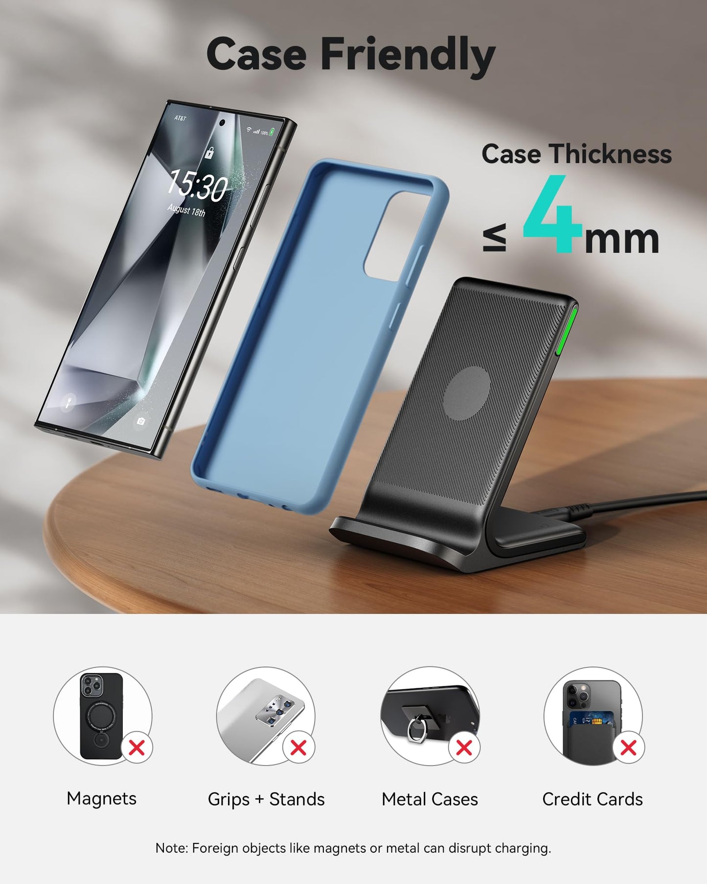 INIU Wireless Charger, 15W Fast Qi Certified Wireless Charging Station with Sleep-Friendly Adaptive Light Compatible with iPhone 16 15 14 13 Pro XS 8 Plus Samsung Galaxy S25 S24 S23 Note 20 Google etc