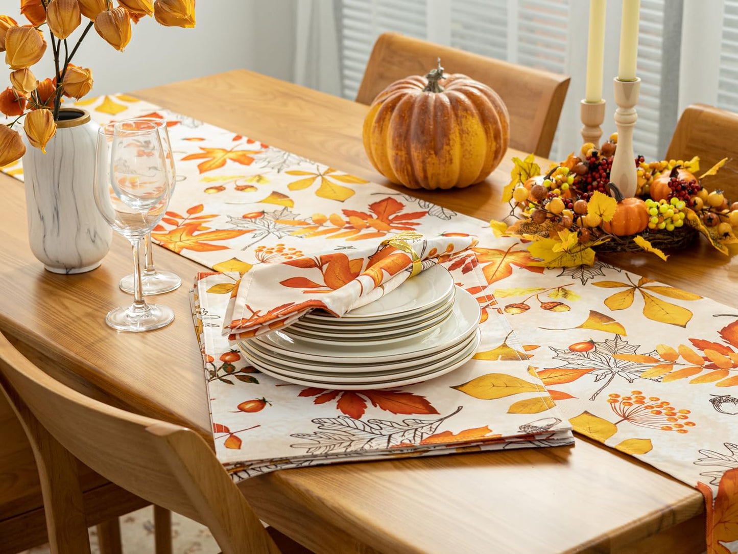 YiHomer Fall Thanksgiving Tabletop Collection for Kitchen Dining Decoration Parties Harvest, Fall Leaves, Napkin Set, 20 x 20
