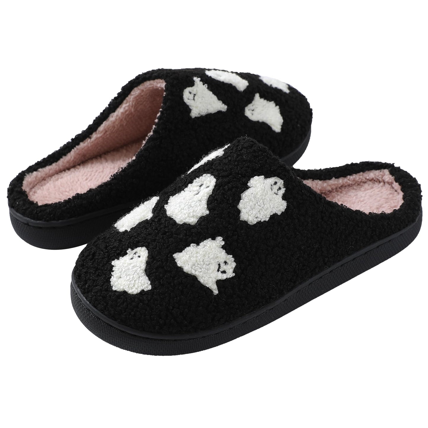 Zuiyisu Halloween/Christmas Slippers for Women Men, Soft Plush Fuzzy Winter holiday slippers, Retro Cozy House Slippers, Comfy Bedroom Indoor Outdoor Shoes, Halloweenghost