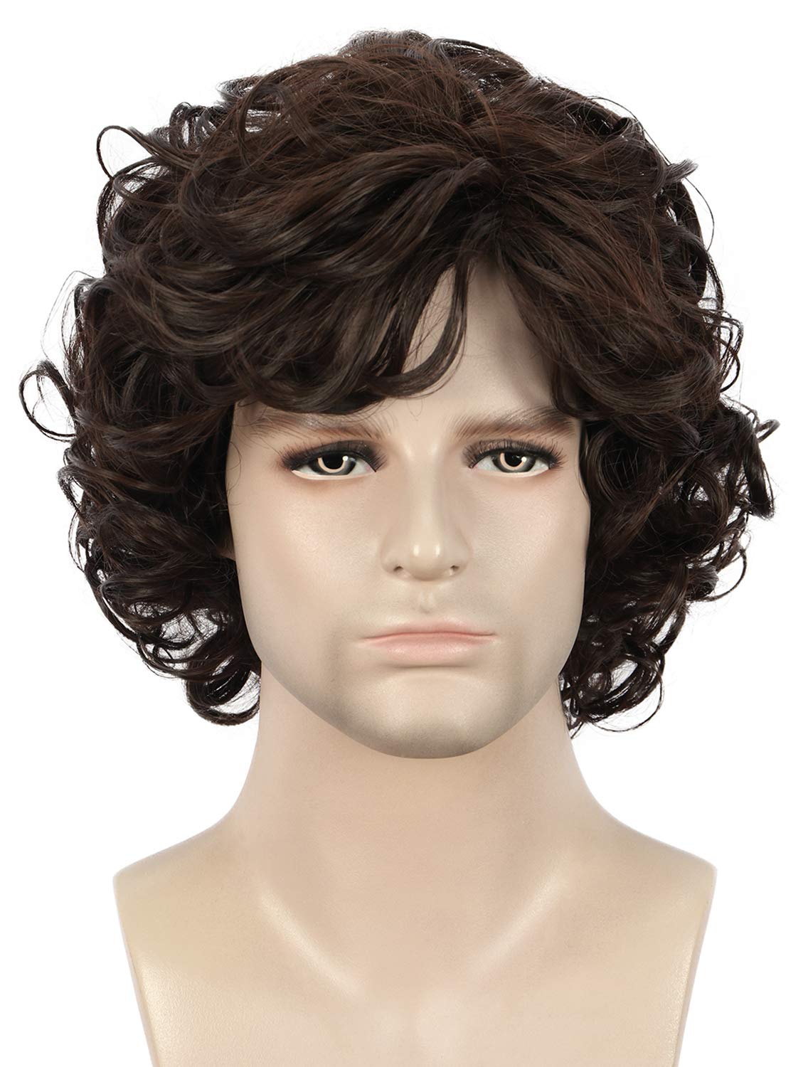 yuehong Mens Short Curly Brown Wig Anime Cosplay Wigs Halloween Cosplay Costume Hair Wig