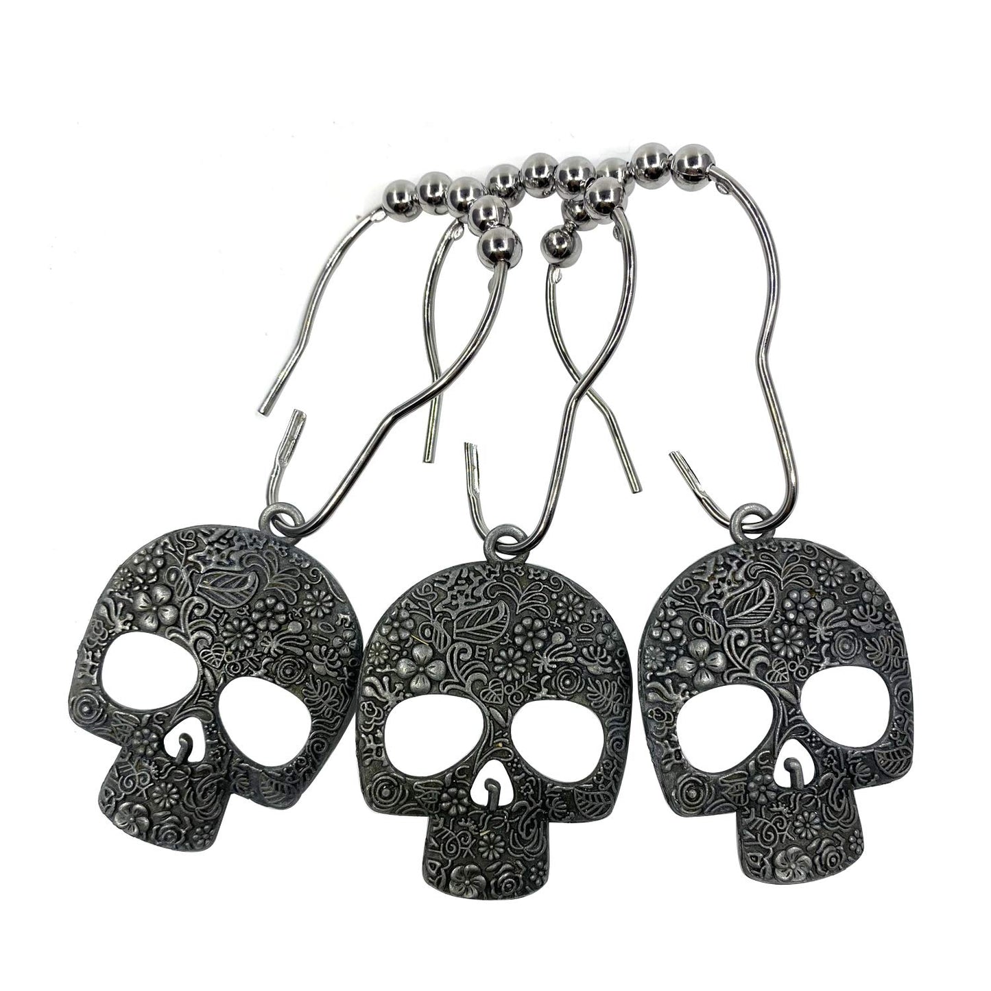 ZILucky Set of 12 Sugar Skull Shower Curtain Hooks Decorative Home Bathroom Stainless Steel Rustproof Skeletons Shower Curtain Rings Decor Accessories (Pewter)