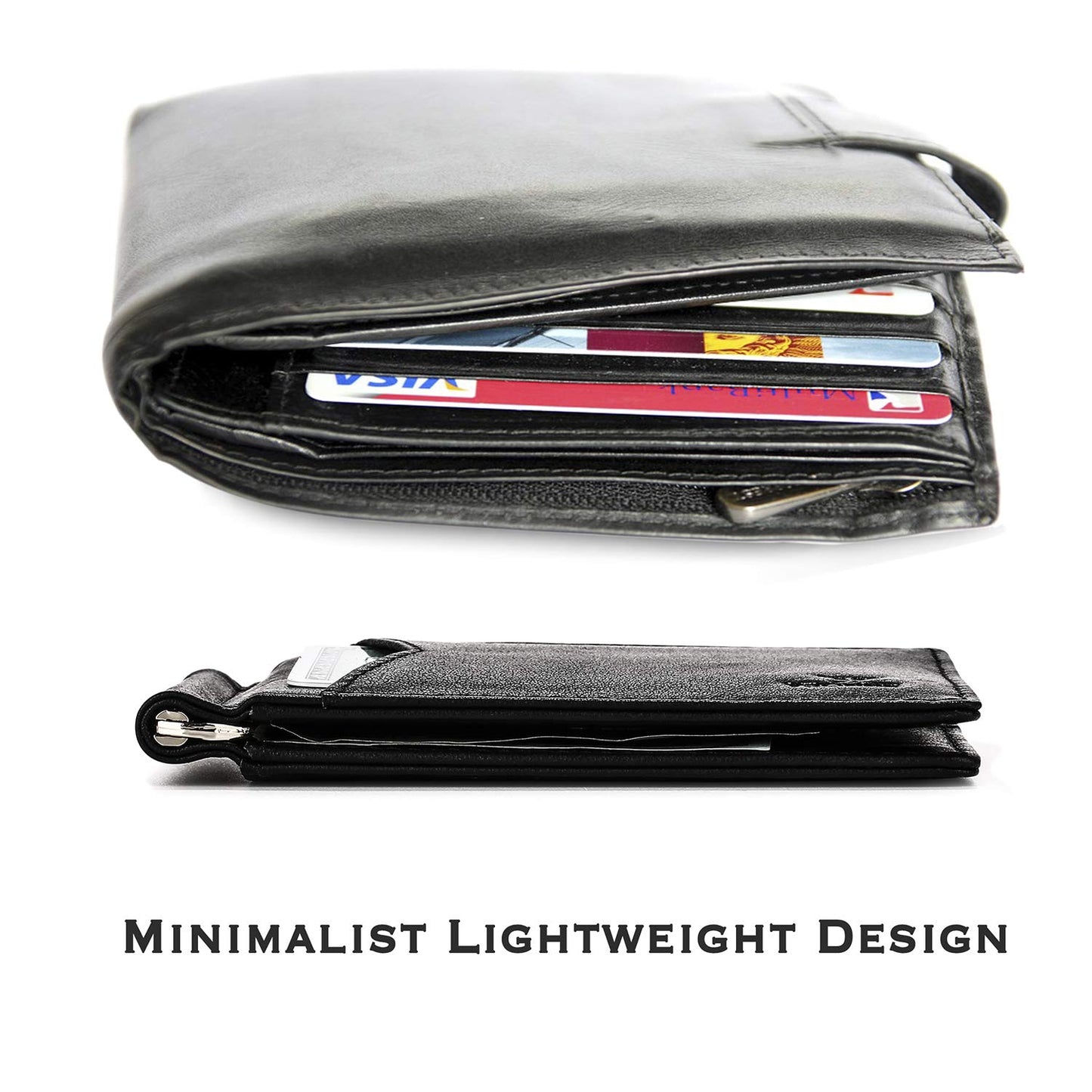 YBONNE Mens Slim Wallet with Money Clip Front Pocket RFID Blocking Thin Bifold Leather Card Holder Minimalist Mini Billfold
