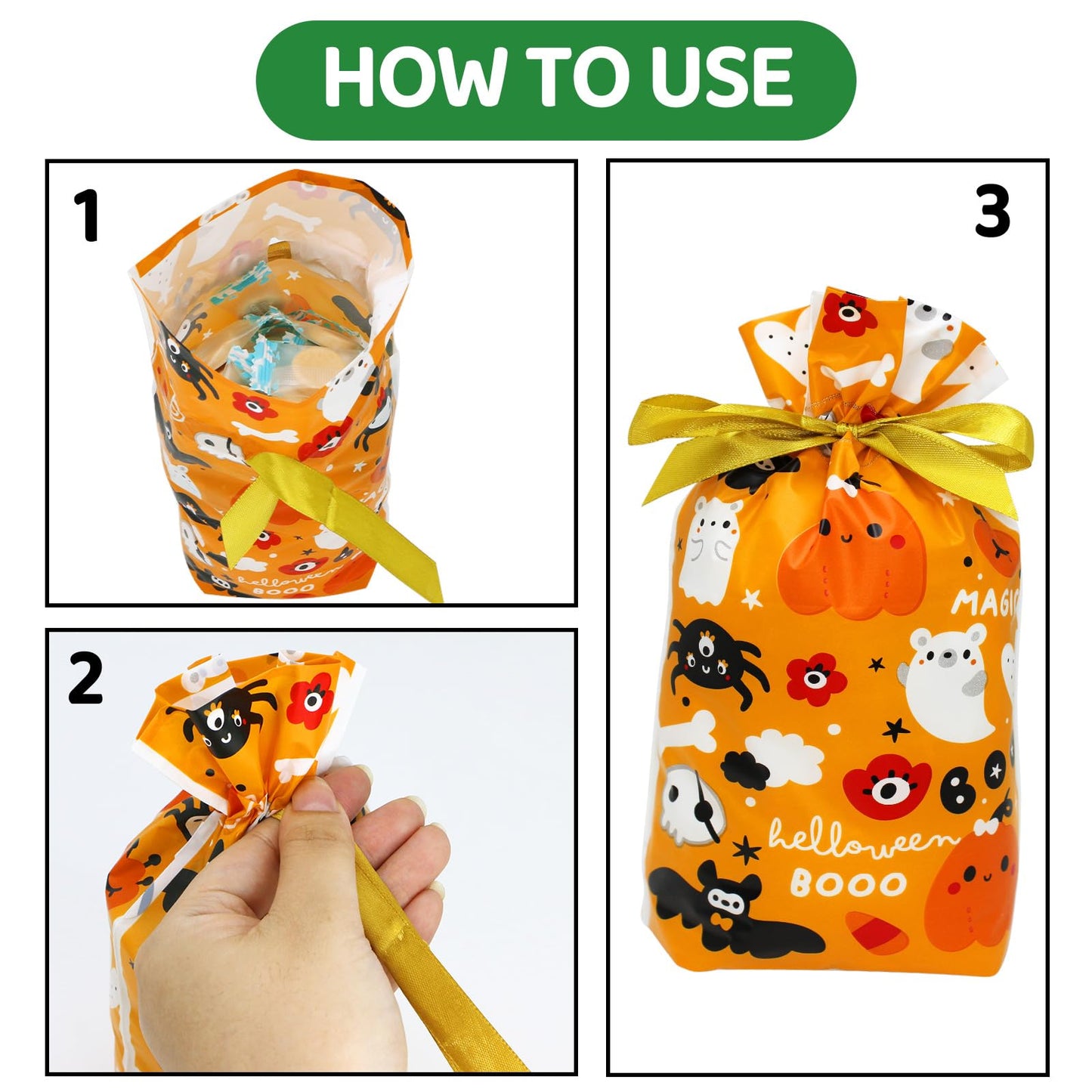 ZMCINER 50 Pcs Halloween Drawstring Candy Bags Halloween Treat Bags for Party Favors