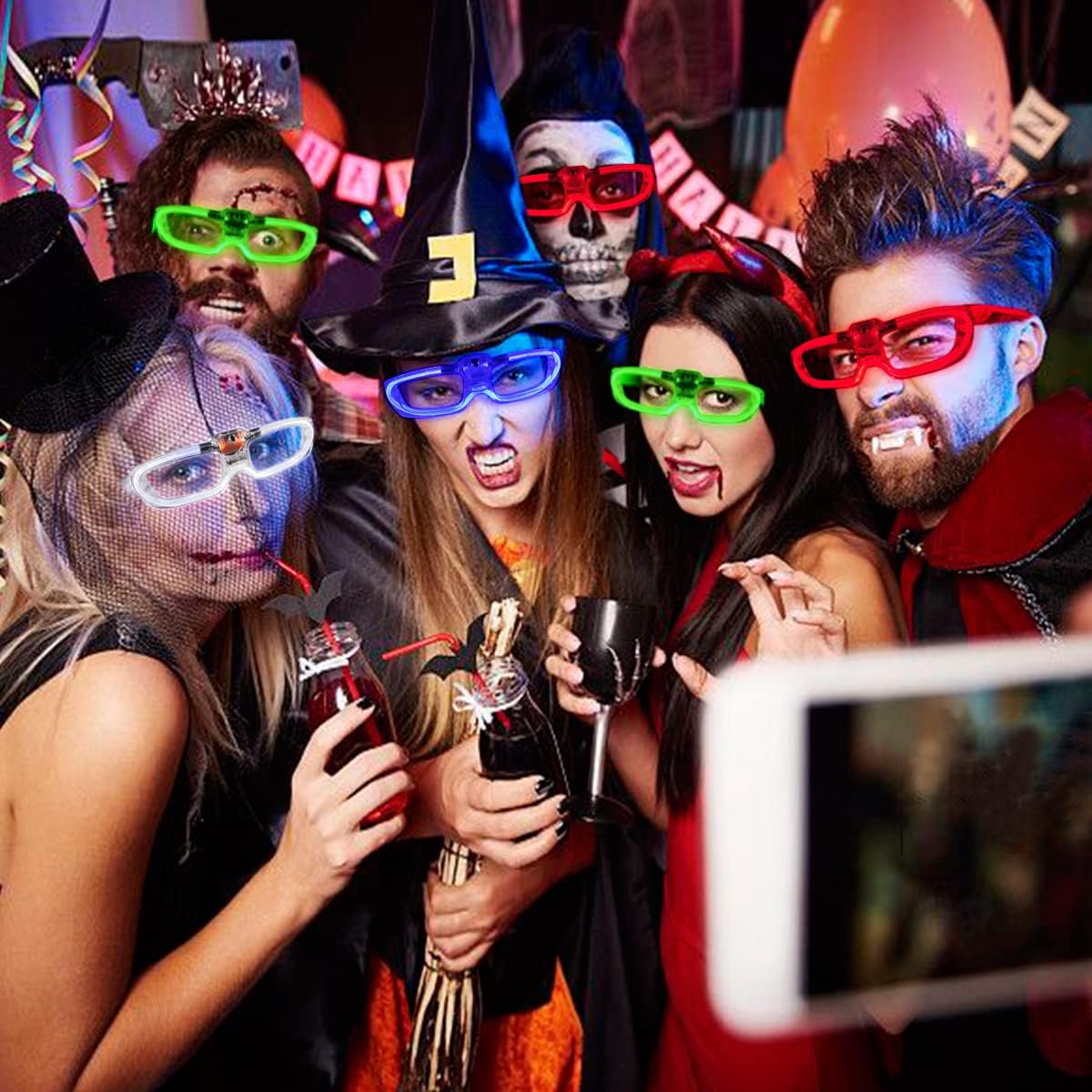 50 Packs LED Glasses Mardi Gras Party Supplies ,5 Neon Colors,3 Light Modes Light up Glow Sticks Glasses Toys Party Supplies for kids Adults Fit Halloween Christmas New Year Eve Graduations (50)