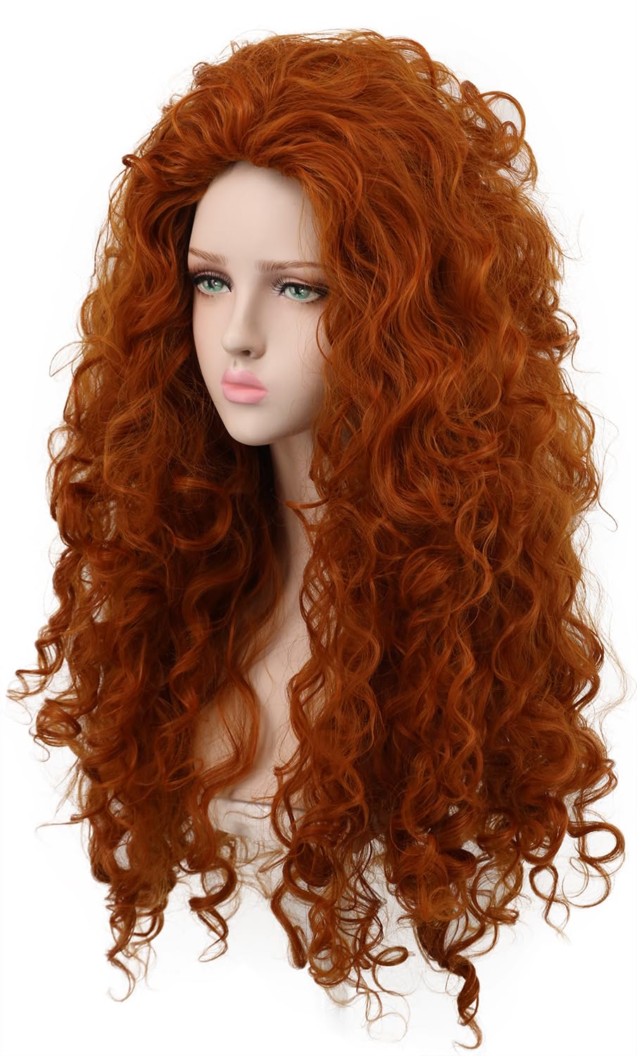 yuehong Womens Long Curly Orange Wig Red Curly Wig Heat Resistant Synthetic Fibers Fluffy Cosplay Costume Hair for Anime Party