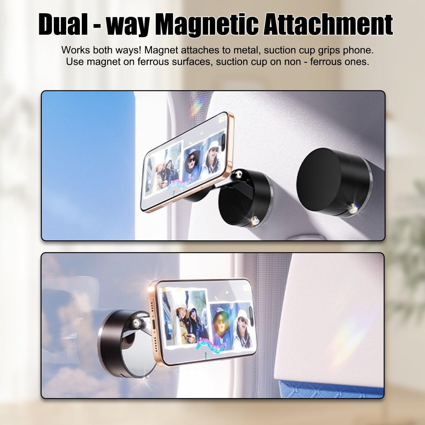 2025 New Magnetic Phone Holder with Vacuum Suction,Foldable Retractable Phone Mount,Dual-Sided Mount for All Phones, Universal Compatibility, Durable Plastic for Car, Gym, Smooth Surfaces