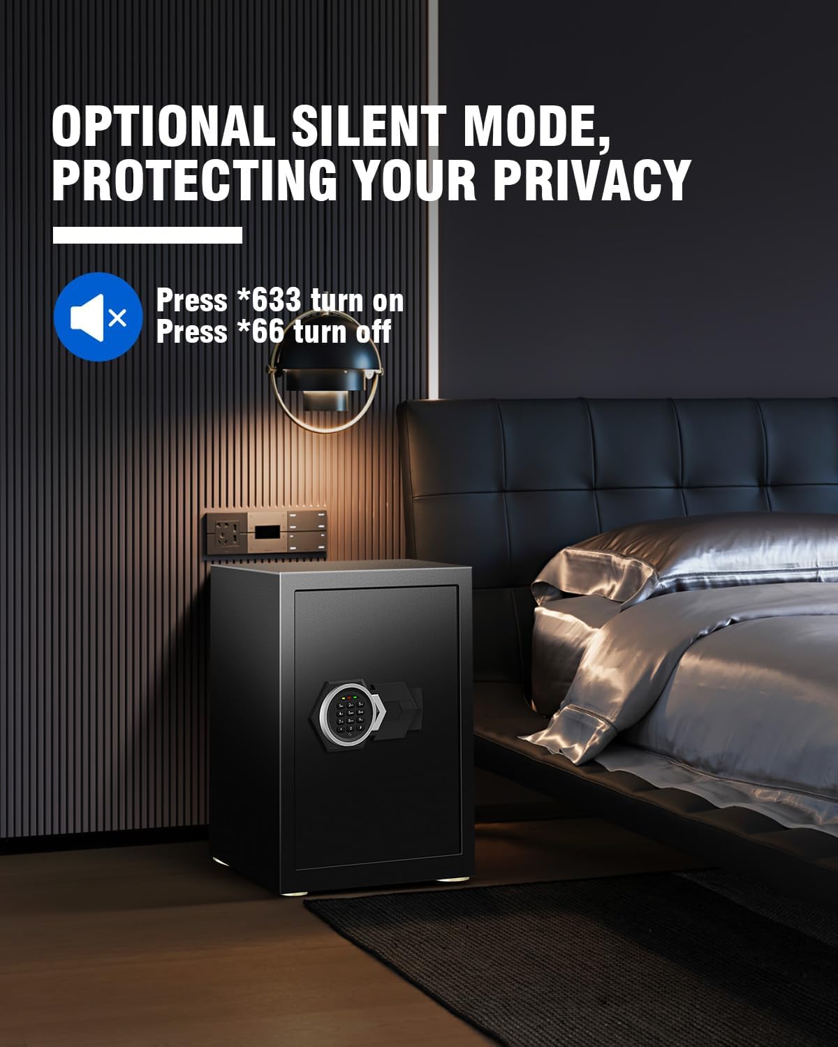 2.8 Cub Home Use Safe Box Fireproof Waterproof, Safety Box with Digital Keypad Sensor Light Key for Hotel Office Money Documents