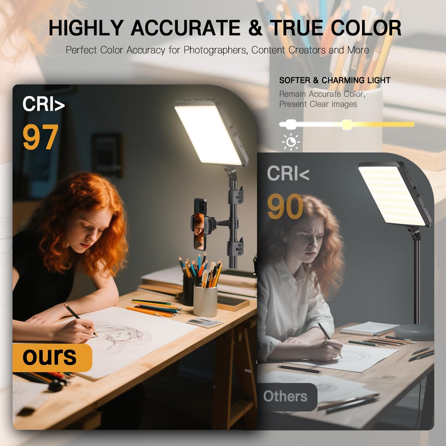 2-Pack LED Video Light Kit, NiceVeedi Studio Light, 2800-6500K Dimmable Photography Lighting Kit with Tripod Stand&Phone Holder, 73" Stream Light for Video Recording, Game Streaming, YouTube