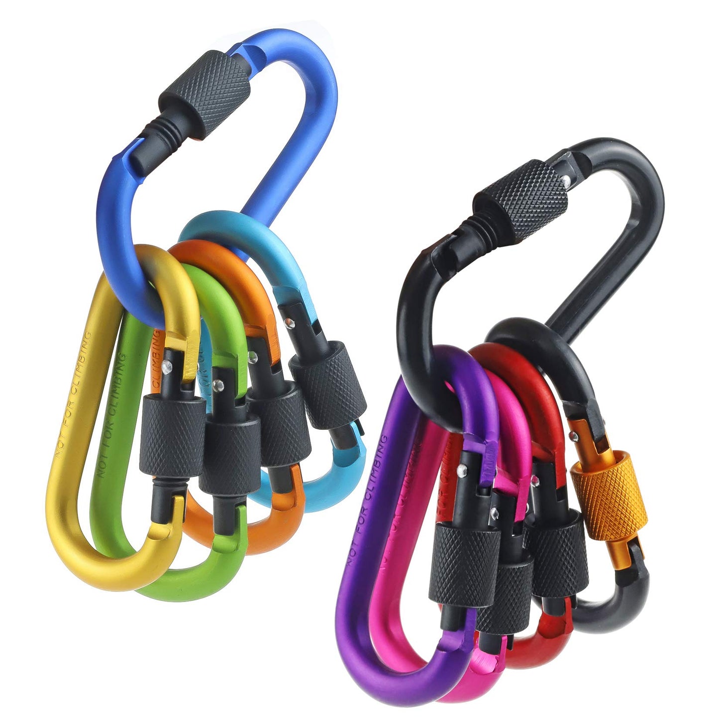 IEBUOBO 10 Pack Aluminum D Ring Key Rings Hiking Clips Locking Carabiner for Hiking Camping Fishing and Outdoor Use,Clips with Screw Gate Multicolored
