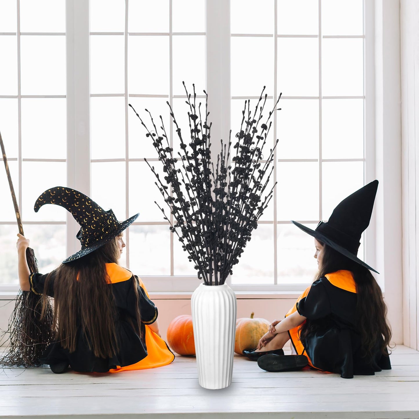 Wootkey 5pcs 29.5" Faux Jasmine Artificial Flowers Tall Black Floral Branches for Home Wedding Vase Filler Party DIY Decoration Halloween Flowers