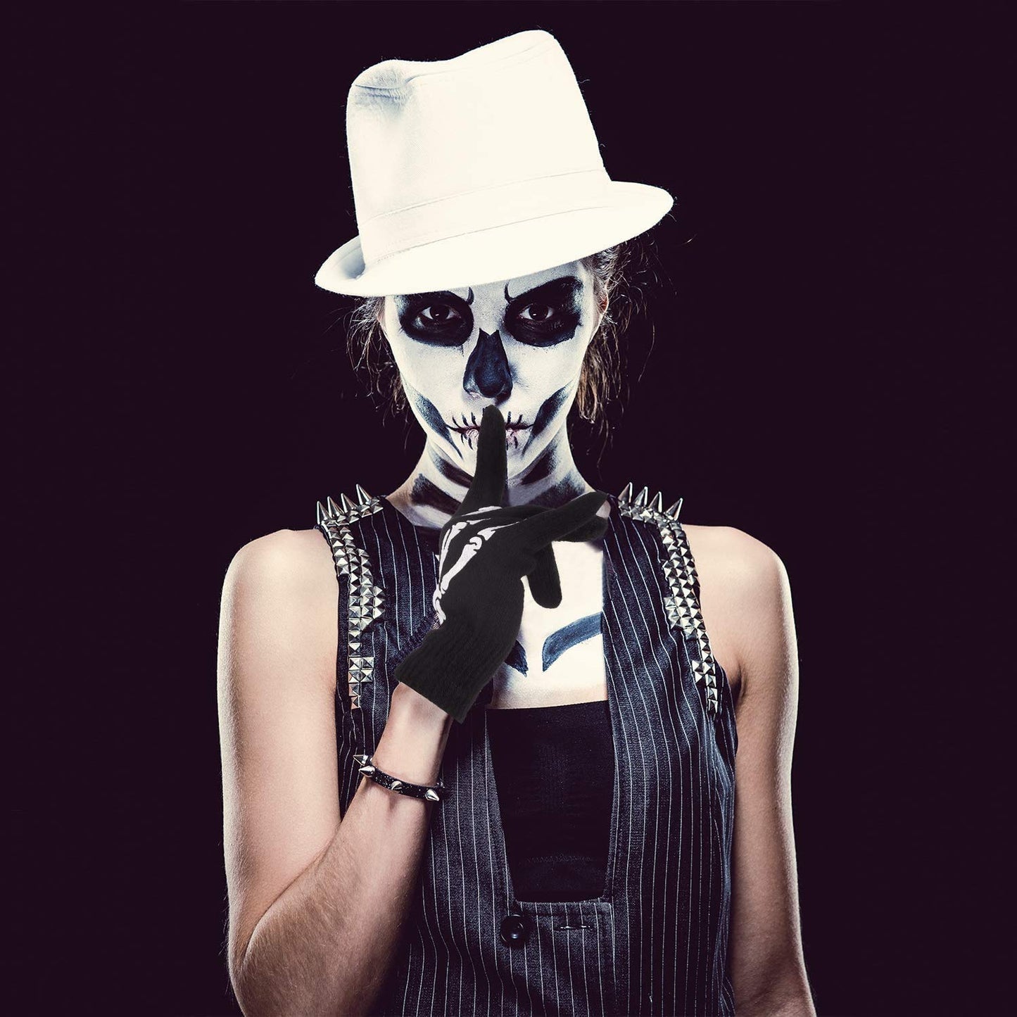 XUECHEN Halloween Skeleton Gloves,Unisex Skull Full Finger Gloves,for Costume Cosplay Men Women Accessories