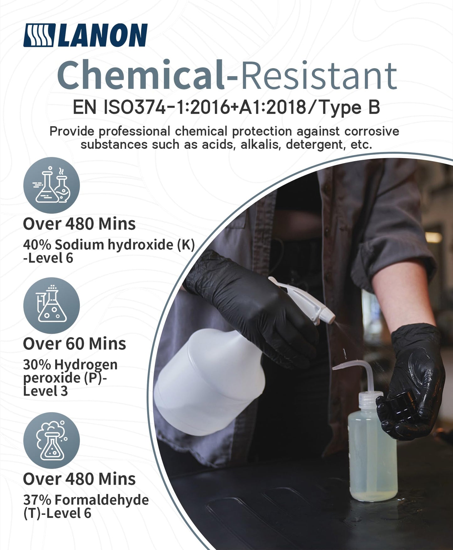 LANON Food Safe Disposable Nitrile Gloves, Latex-Free, Powder-Free, Silicone-Free, Textured Fingertips, Cooking, Black,Medium