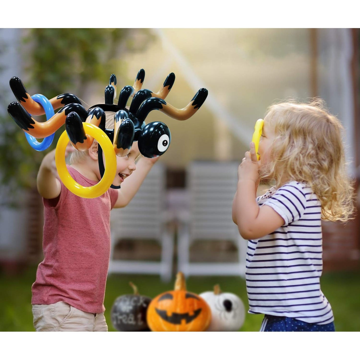 15 Pcs Inflatable Spider Ring Toss Game for Kids Halloween Inflatable Toss Game Party Toys Halloween Games School Carnival Party Supplies Indoor Outdoor Game for Kids Family (3 Spider, 12 Rings)