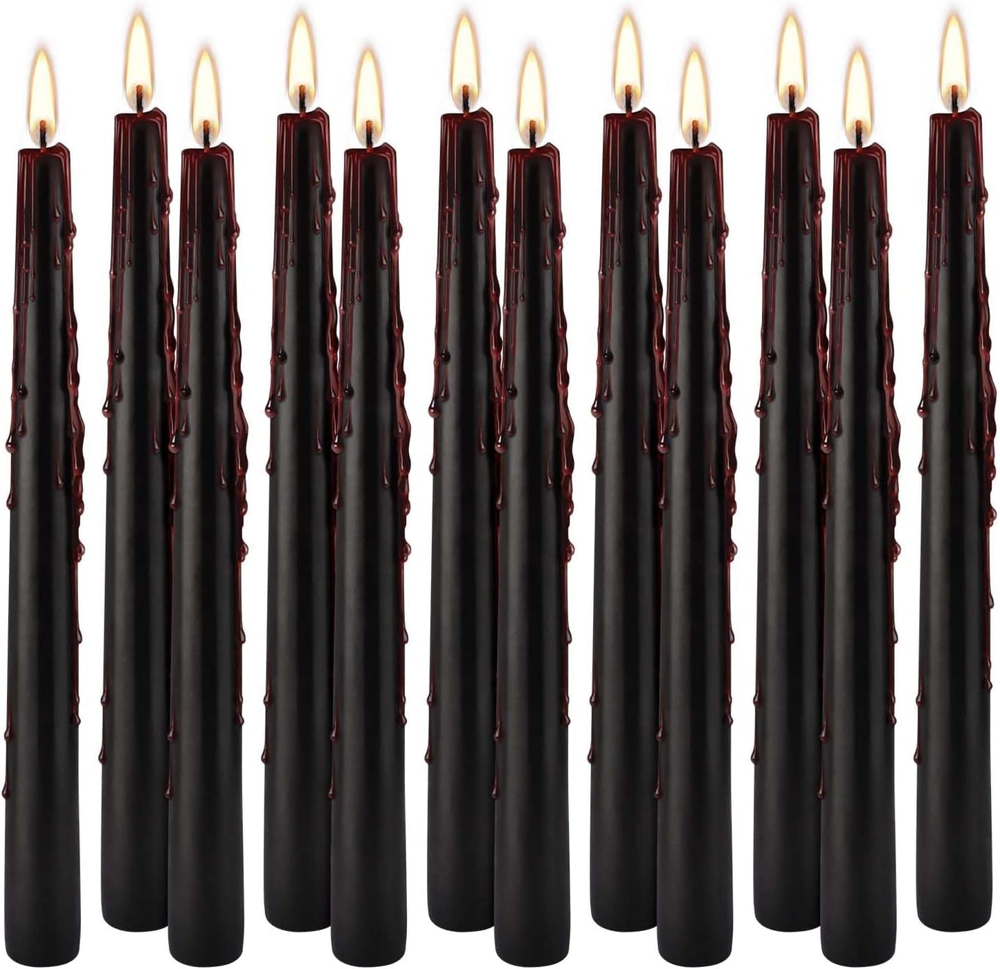 YOROXRG 12PCS 10-Inch Black Bleeding Taper Candles,Vampire Tears Taper Candles- Unscented Ideal for Halloween, Christmas, Rituals, and Themed Party Decor