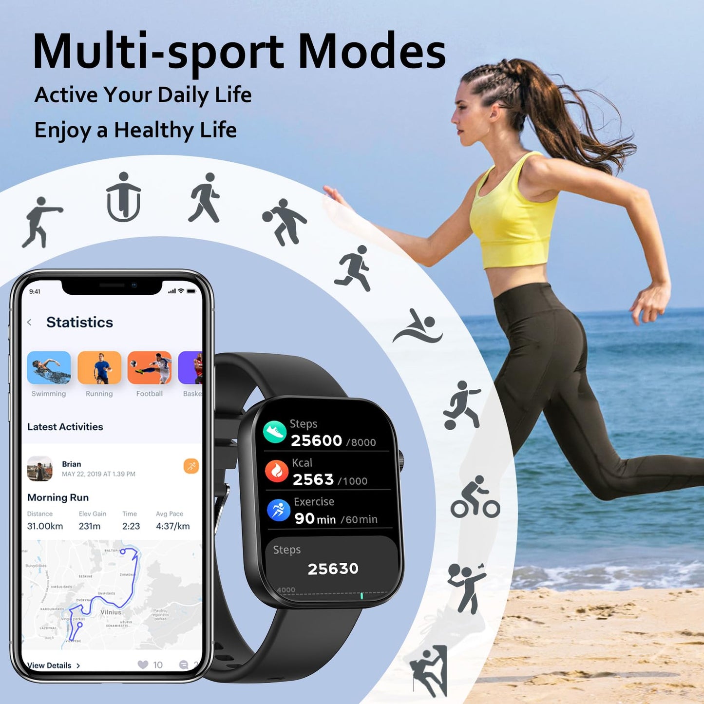 LOJUSIMEH Smart Watch(Answer/Make Call), 1.96" Smart Watch for Men Women IP68 Waterproof, Smartwatch for Android iOS with 100+ Sport Modes, Fitness Tracker, Heart Rate Sleep Monitor, AI Voice
