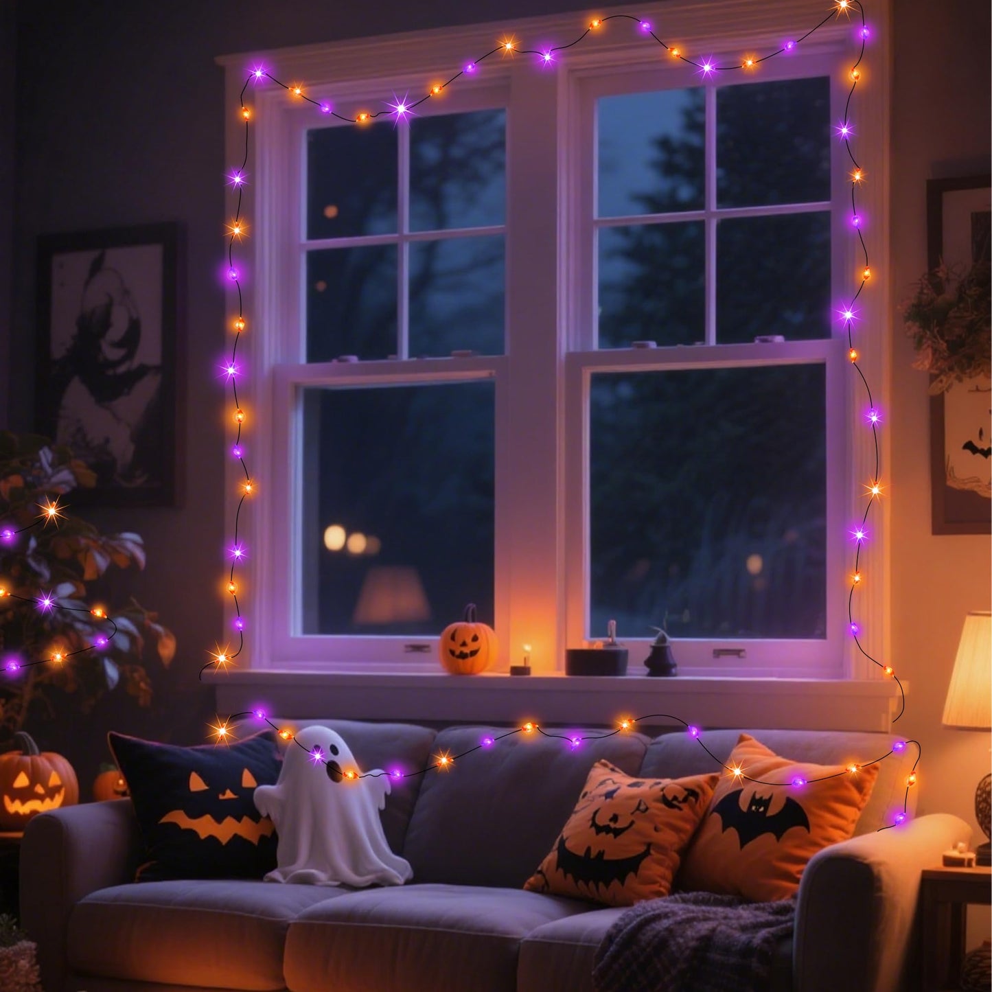 200LED Solar Halloween Lights,78FT Orange& Purple String Lights,Solar Fairy Lights with 8 Modes, Halloween Lights Outdoor Waterproof for Bedroom Patio Garden Party Yard Decoration