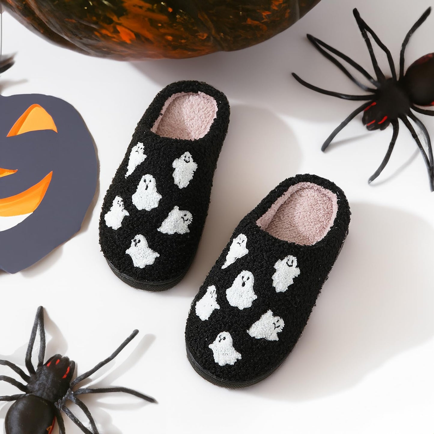 XUILOG Halloween Horror Slippers Christmas Slippers Holiday Slipper House Shoes Home Slipper for Women phantom ghost Slipper Black, 7-8
