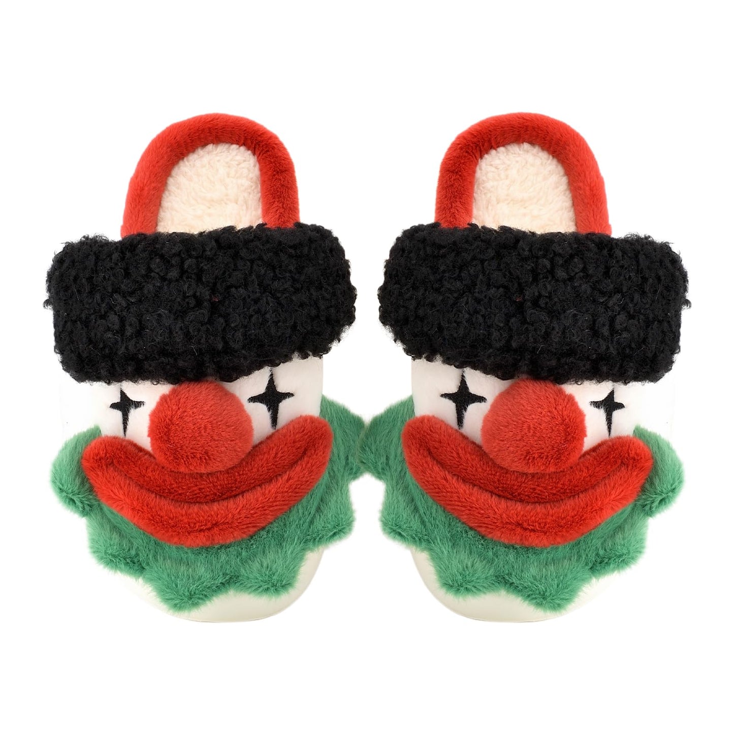 XIXITIAO Halloween Christmas Slippers, Cozy Memory Foam Fuzzy Slipper for Women Men, Comfy Womens House Slippers, Warm Winter Funny Clown House Bedroom Shoes for Woman Indoor, Size 9(Red)