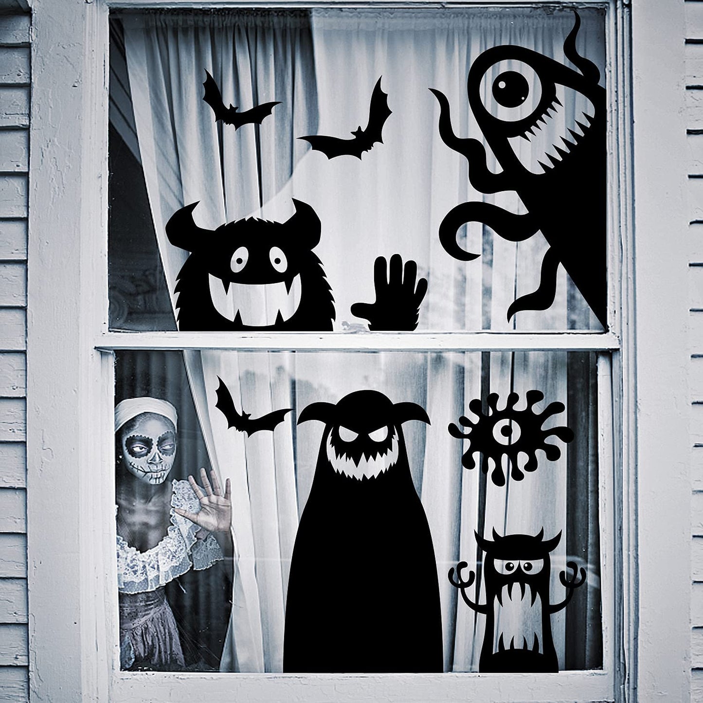 LOMIMOS Large Halloween Window Clings Decorations,Giant Silhouette Demon Ghost Window Stickers Decals for Halloween Home Decor Indoor Party Decorations
